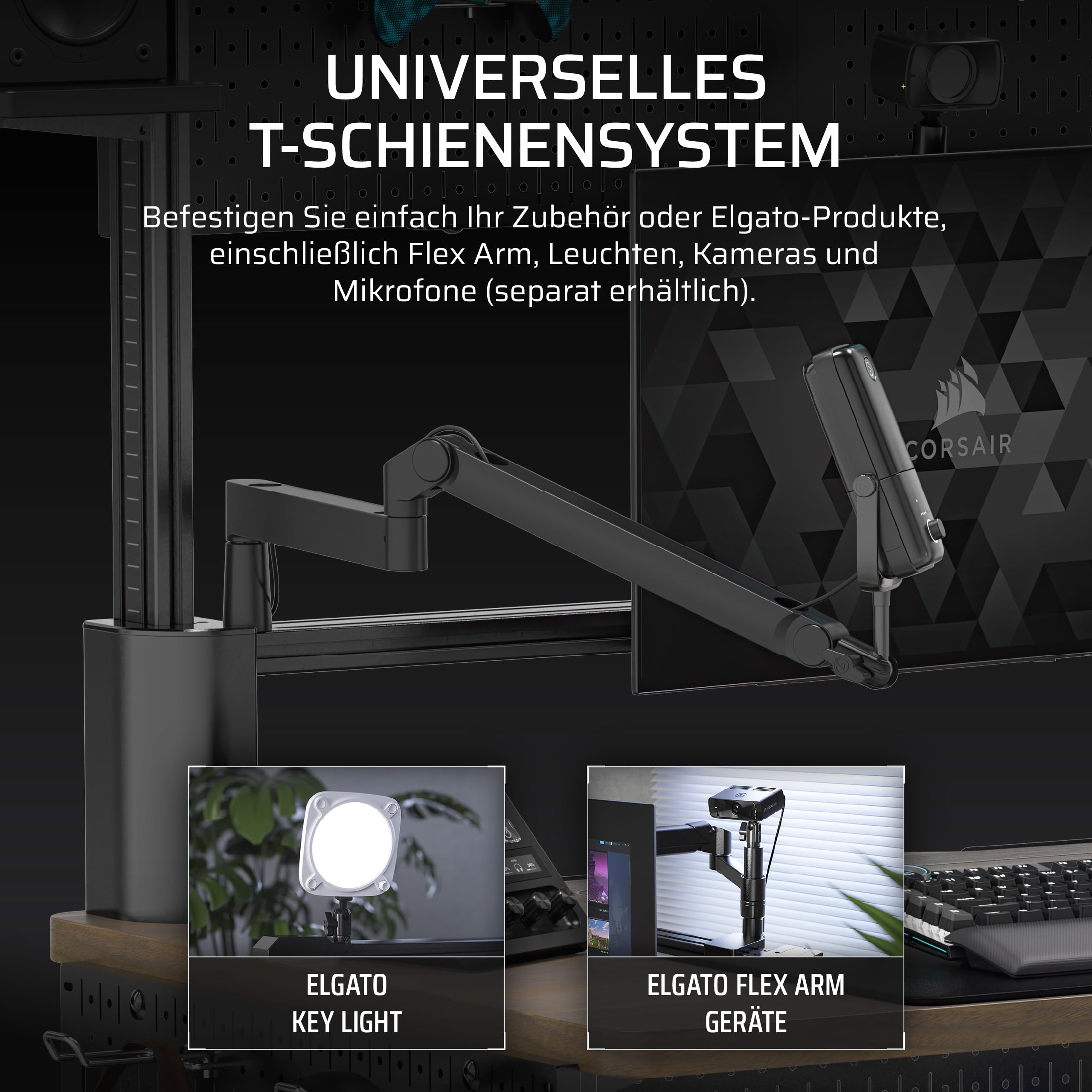 Corsair Platform:4 – 120 cm x 76 cm, Fester Höhe, Stehender Computer Home Office Gaming-Schreibtisch, Kabelmanagement, USB-Anschluss, Monitorarm Inbegriffen – Schwarz