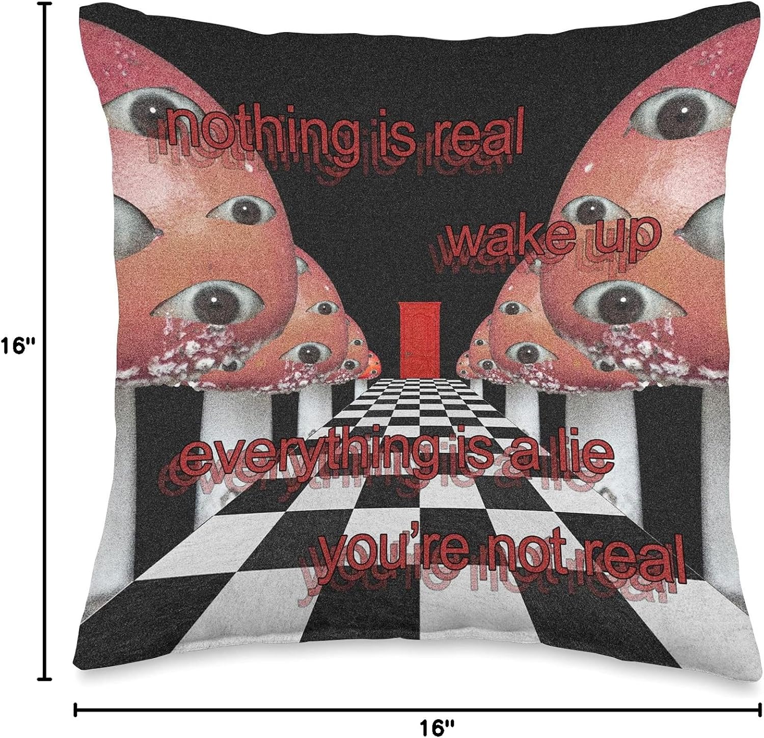 Weirdcore Aesthetic Mushroom Eyes Strangecore Traumacore Throw Pillow