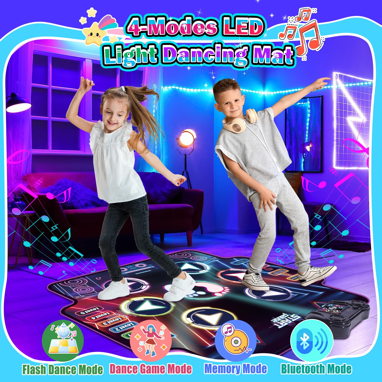 Tapis de Danse Licorne Jouet Cadeaux pour Enfants de 2 3 4 5 6 7 8 Ans Filles, Tapis de Danse Jouet Fille 2 3 4 5 6 7 8 Ans,5 Niveaux de Danse, Anniversaire Cadeaux,Noël (Black, Large)