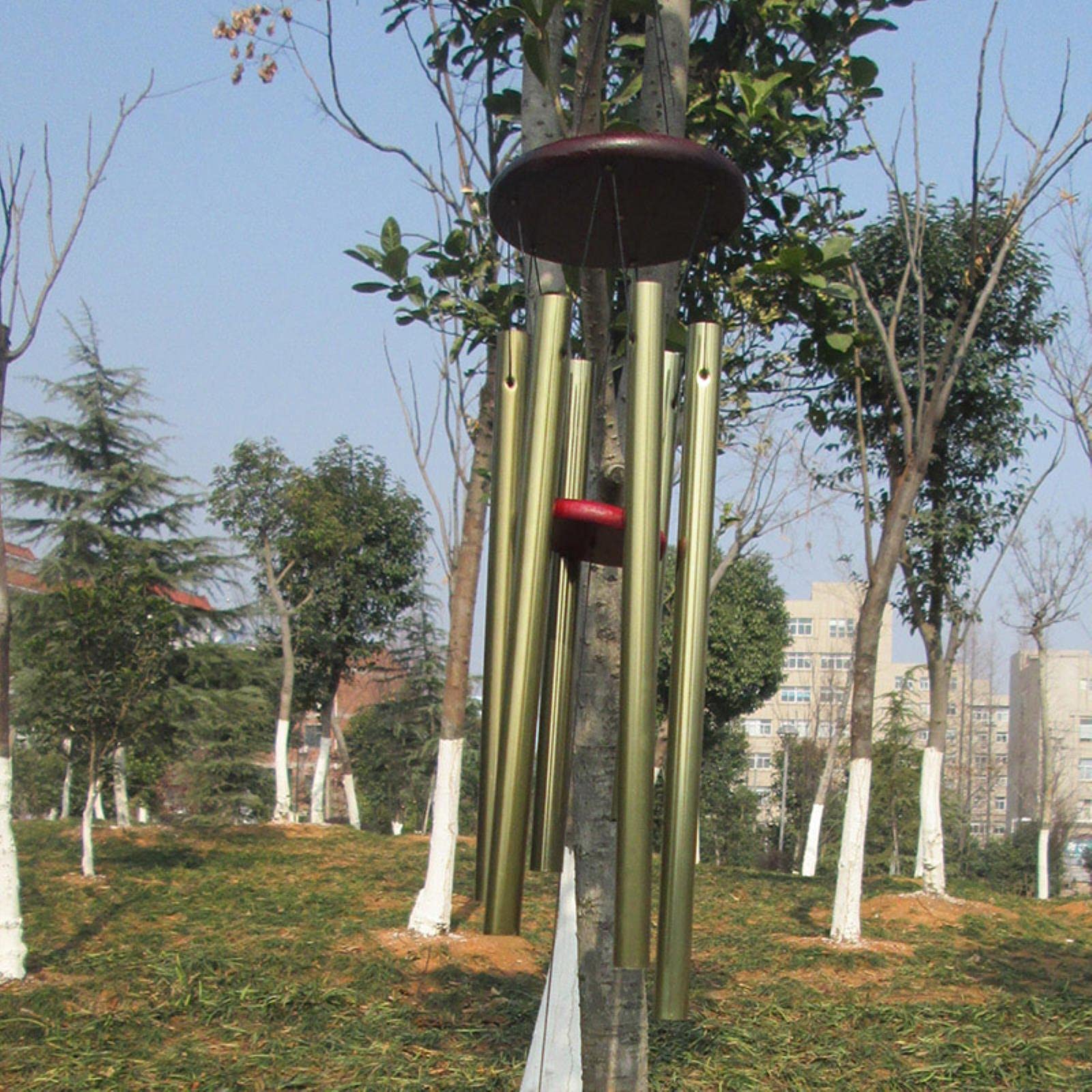 Carillon à Vent En Cuivre Et Bois - 12 Tubes, Forme Papillon - Longueur 60 Cm - Pour Décoration Jardin, Cour, Maison
