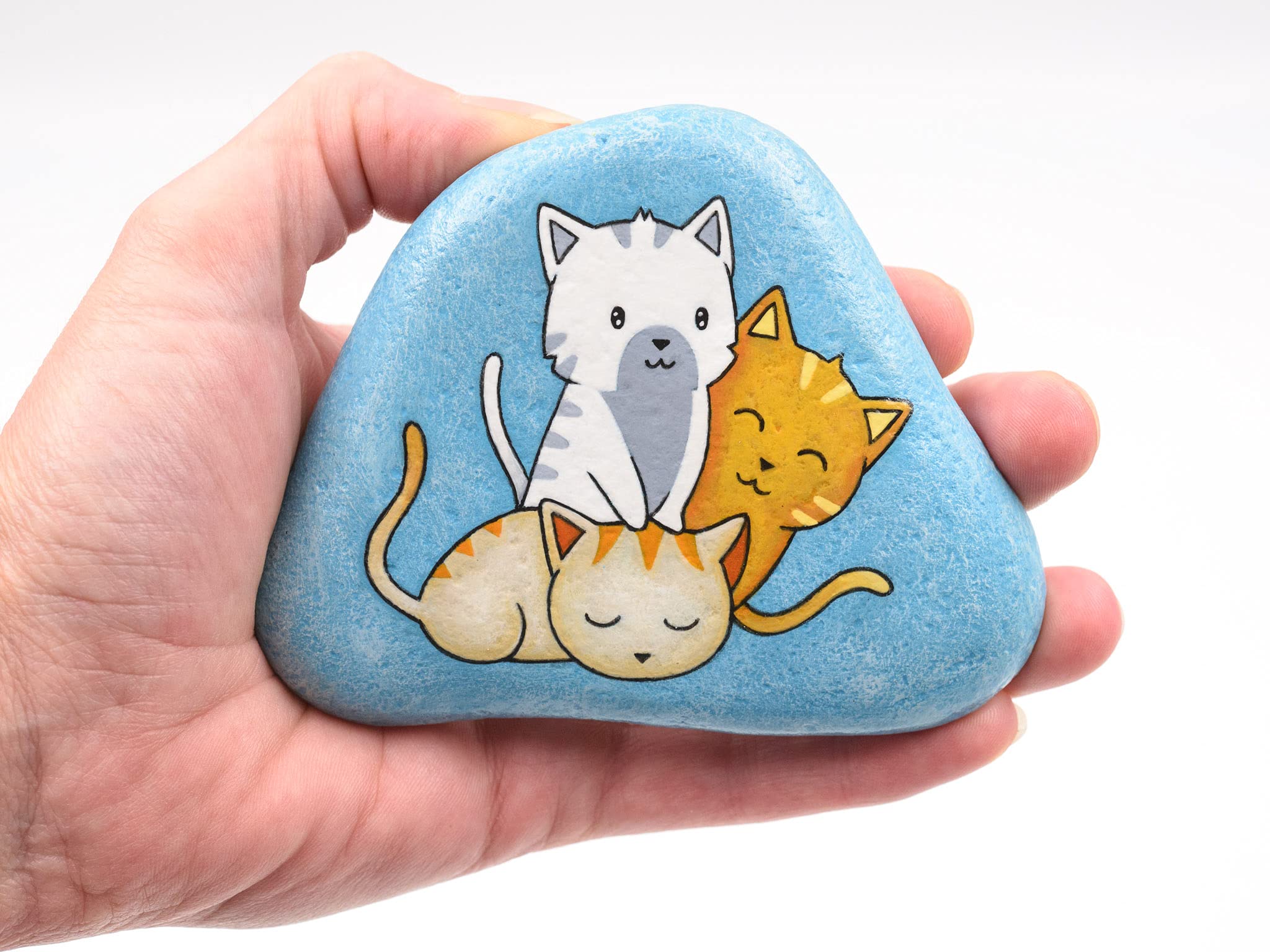 Famiglia di Gatti, Sasso Dipinto a Mano, Gatti Dipinti