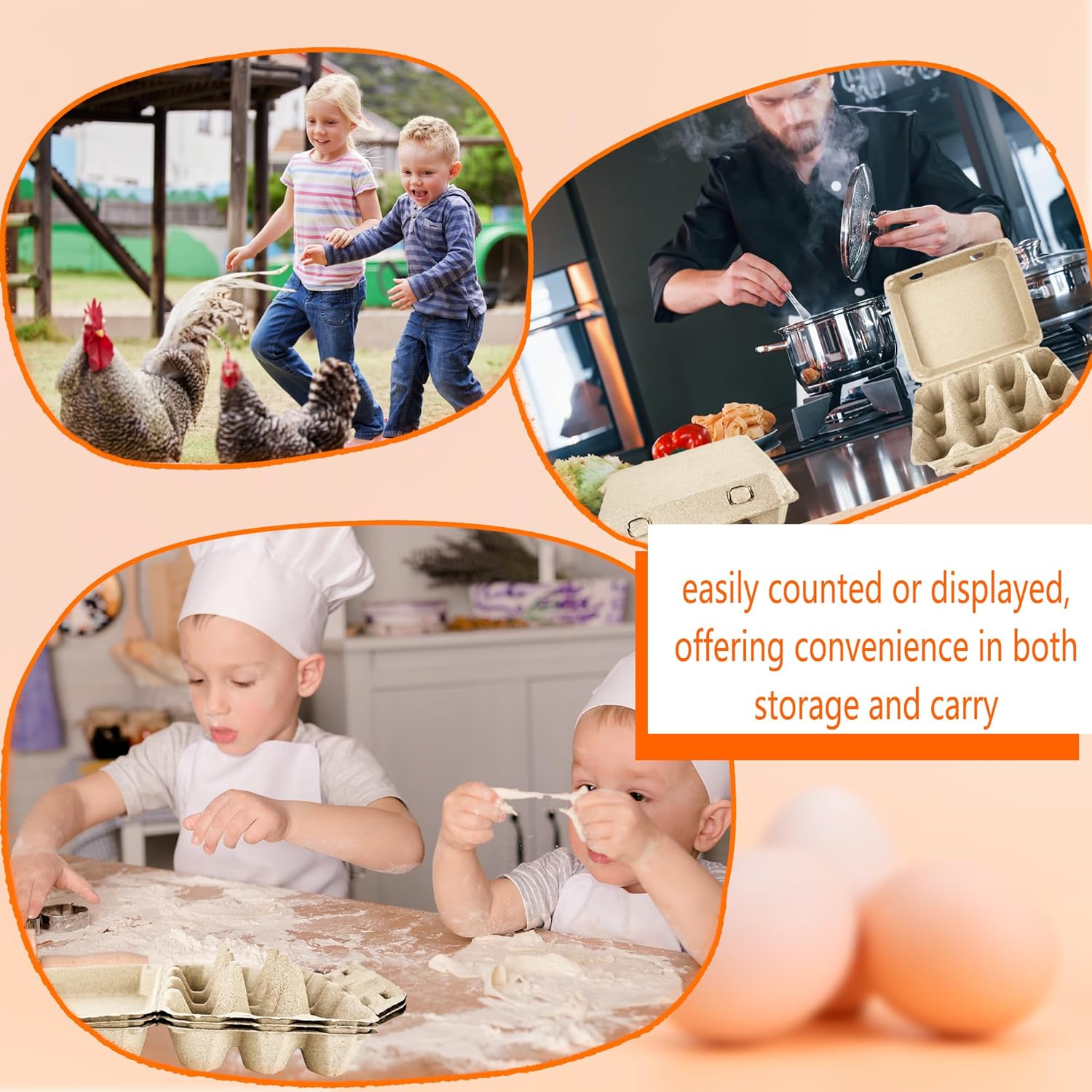 60 Pcs Blank Natural Pulp Egg Cartons Bulk Holds Up to 12 Count Dozen 3 x 4 Style Square Chicken Cardboard Egg Tray Holder for Market Family Chicken Farm Storing