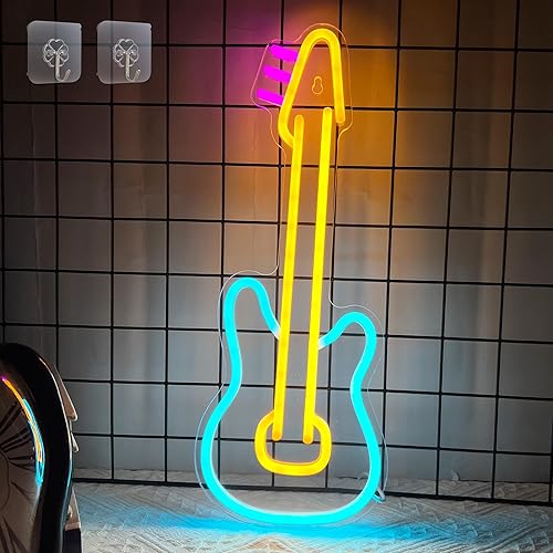 Attivolife Letrero de neón de guitarra, lámpara LED de neón acrílica con USB para amantes de la música, decoración de bar, estudio de música, mejor