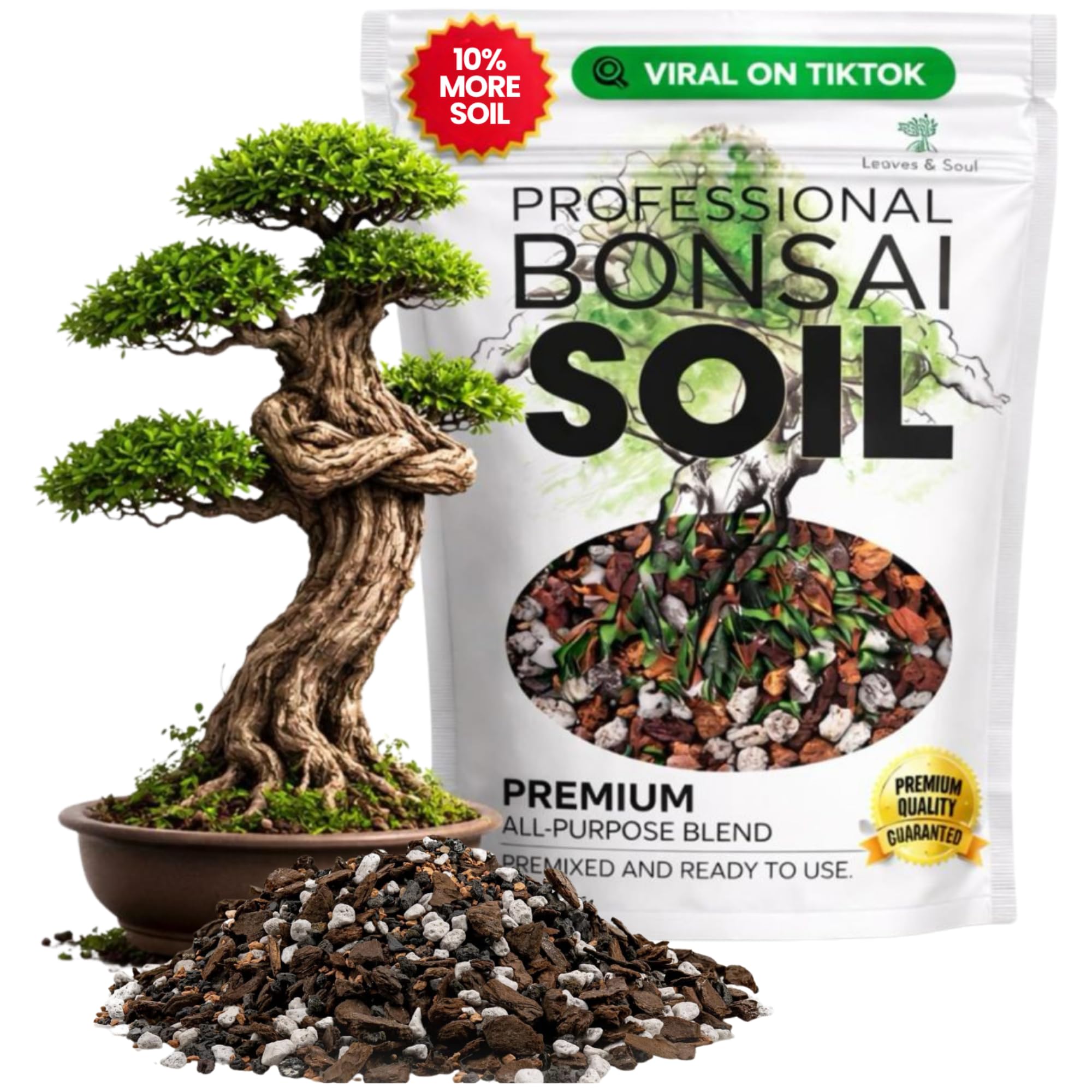 Bonsai Soil Premium All Purpose Blend | Pre-Mixed Ready to Use for Fast Drainage | Large 2.2 Quarts | Lava, Limestone Pearock, Calcined Clay and Pinebark | Made in USA