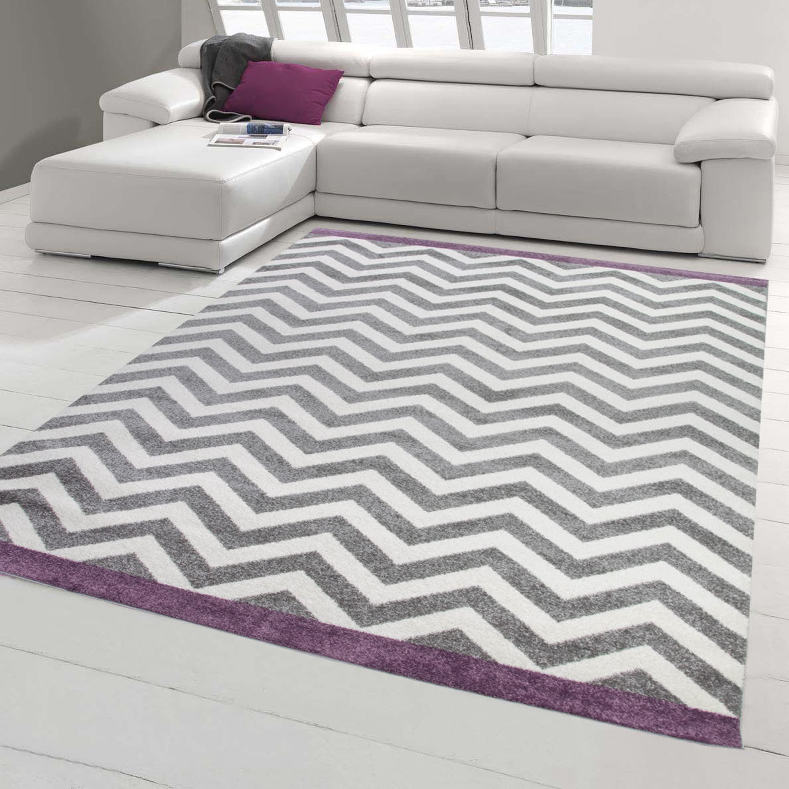 Tapis de salon au design scandinave gris violet crème Größe 120x170 cm