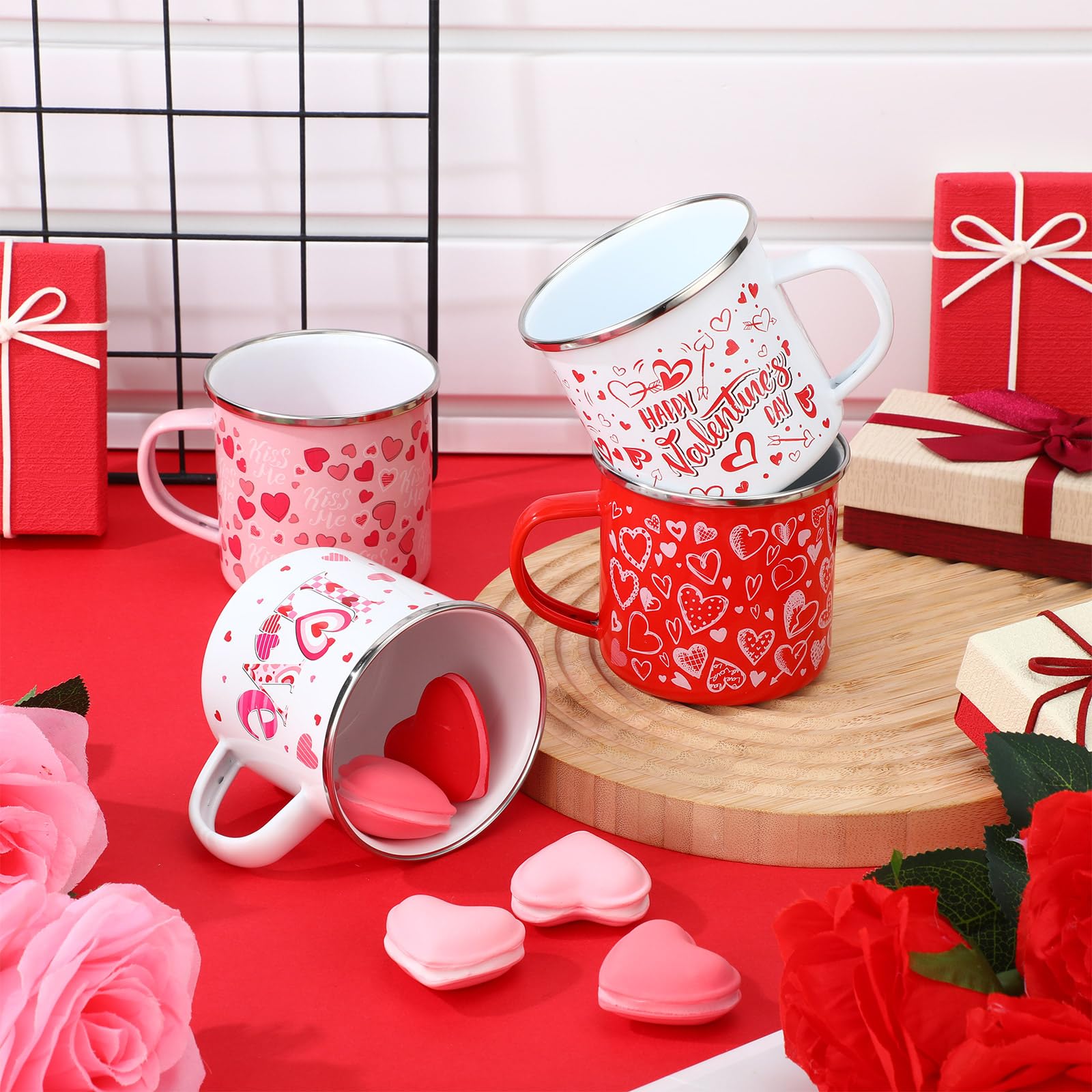 Amazon.com: Suttmin 4 Pcs Enamel Mug Set 12oz, Love Hearts Coffee