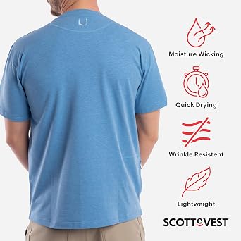 SCOTTeVEST T-Shirt for Men - 3 Hidden Pockets - Breathable Moisture Wicking Crew Neck Shirt for Travel & More