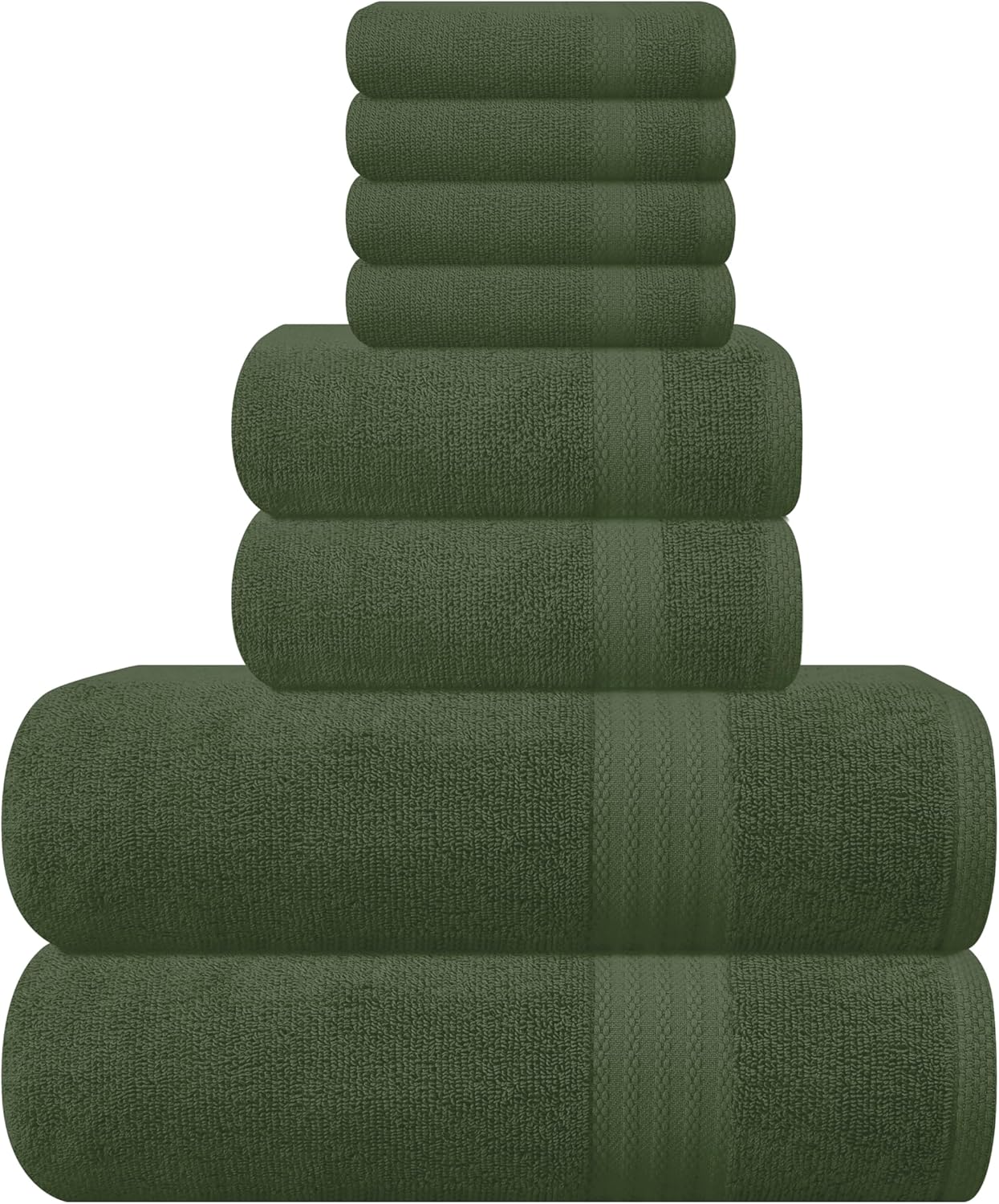 GLAMBURG Ultra Soft 8-Piece Towel Set – 100% Pure Ring spun Cotton, Contains 2 Oversized Bath Towels 27×54, 2 Hand Towels 16×28, 4 Wash Cloths 13×13 – Ideal for Everyday use, Hotel & Spa – Olive Green GLAMBURG Ultra Soft 8-Piece Towel Set – 100% Pure Ring spun Cotton, Contains 2 Oversized Bath Towels 27×54, 2 Hand Towels 16×28, 4 Wash Cloths 13×13 – Ideal for Everyday use, Hotel & Spa – Olive Green
