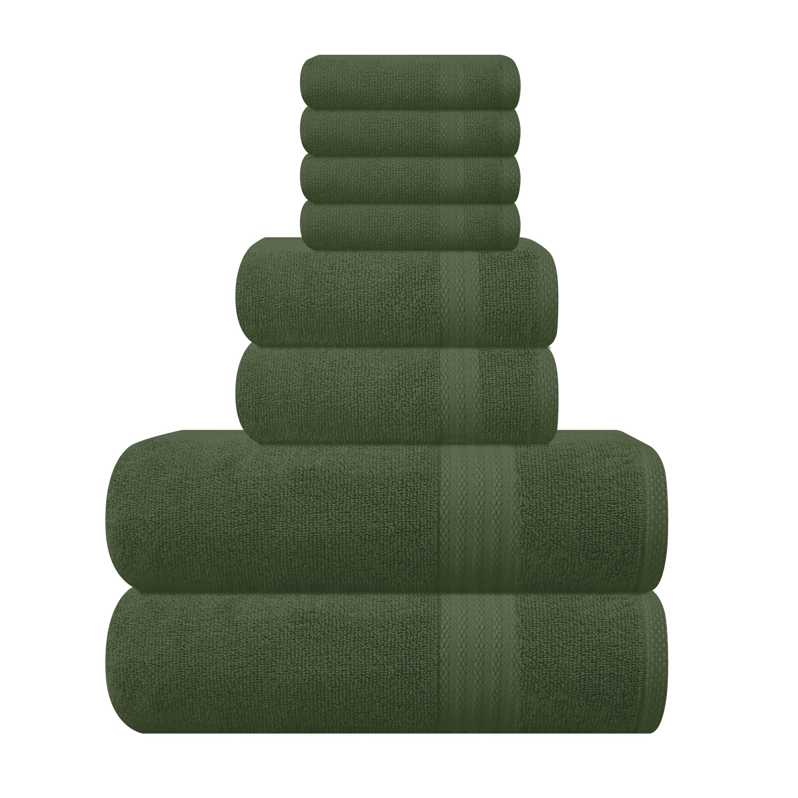 GLAMBURG Ultra Soft 8-Piece Towel Set - 100% Pure Ring spun Cotton, Contains 2 Oversized Bath Towels 27x54, 2 Hand Towels 16x28, 4 Wash Cloths 13x13 - Ideal for Everyday use, Hotel & Spa - Olive Green