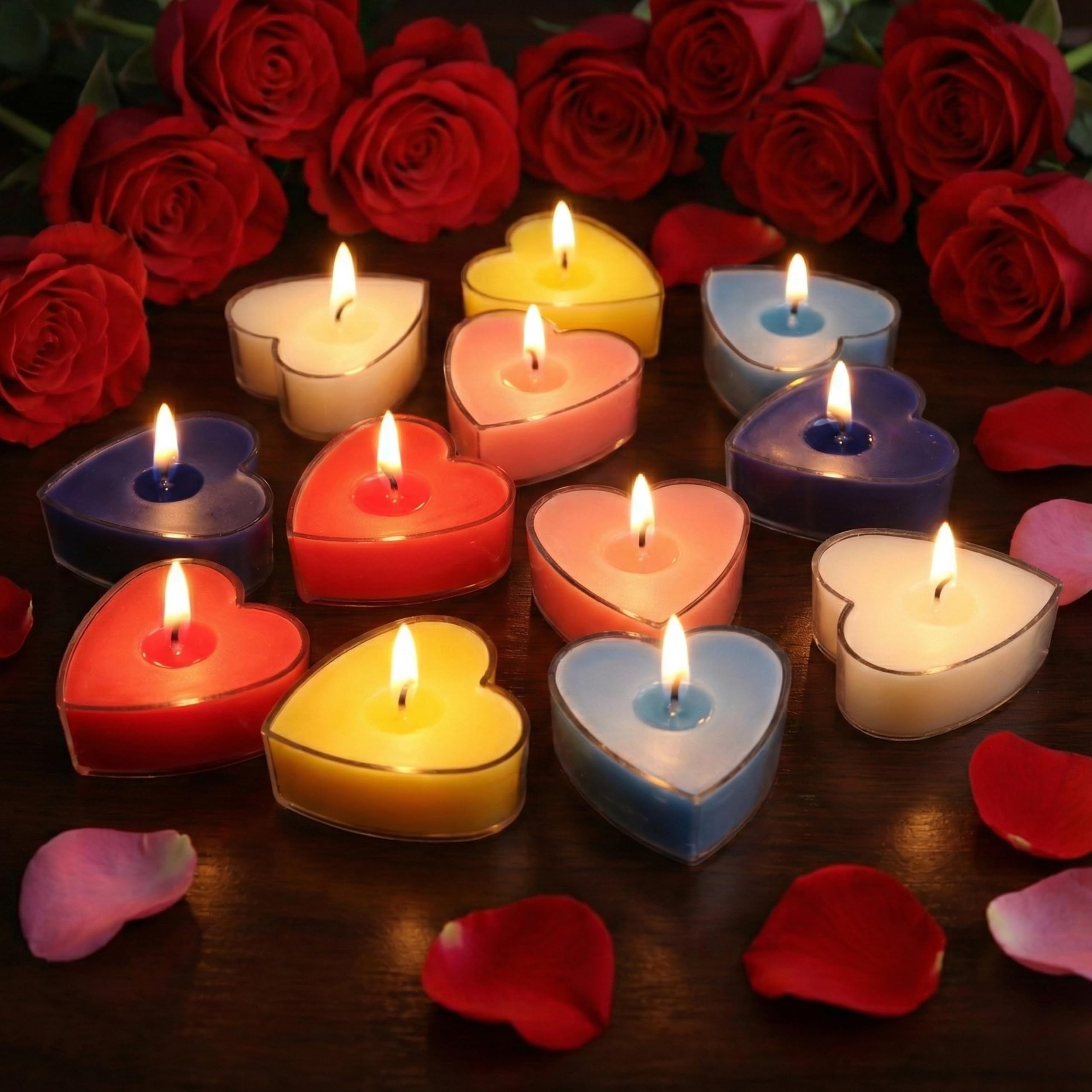 Shraddha Creation Paraffin Wax Scented Candles For Mix Fragrance, Heart Shape, Multi Colour, Pack Of 12, 3.5 X 1.5 Cm