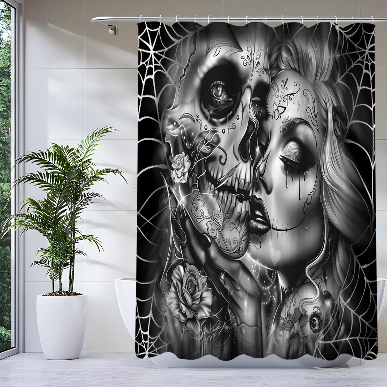 Rideau de douche gothique amoureux KnSam 300x200cm pour ambiance Halloween et fête originale