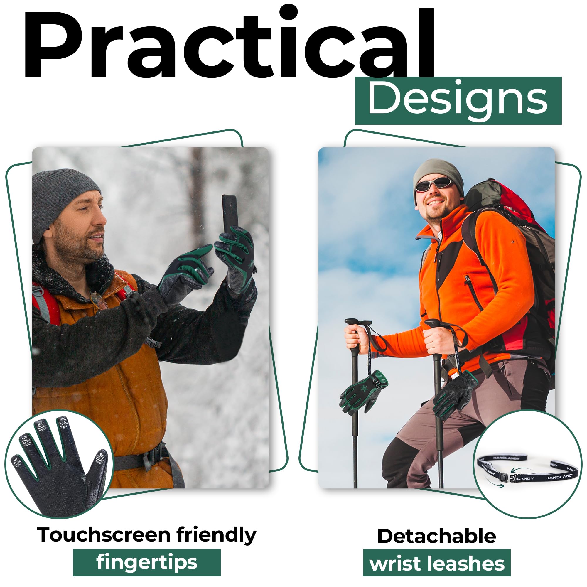 HANDLANDY Gants d'hiver isolés pour homme et femme, imperméables 3M Thinsulate pour écran tactile, le travail en plein air, la neige et le ski