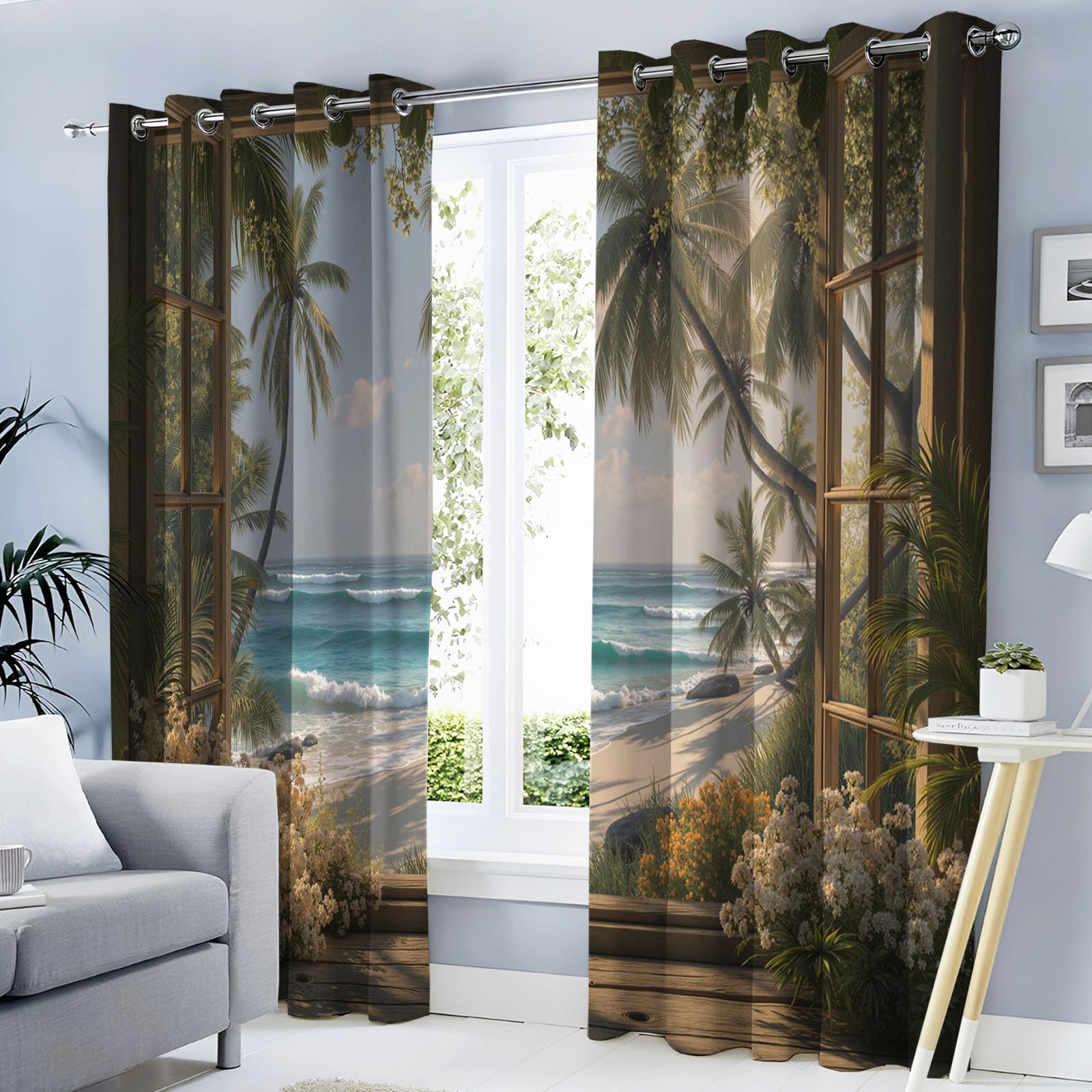 Rideaux occultants 3D déco fenêtre palmiers pour chambre enfant