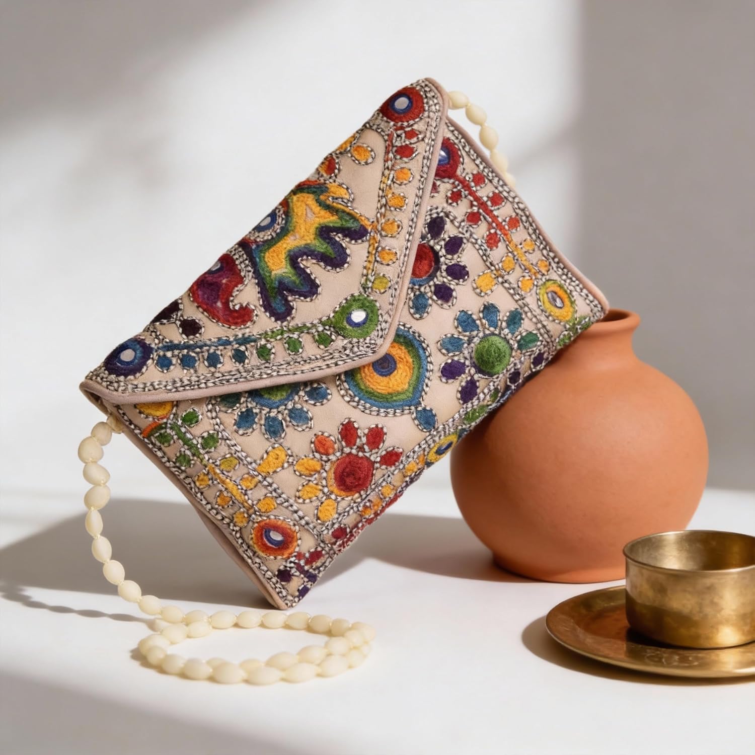 Craft Trade Cotton Embroidered Clutch Purse (10 x 7 Inches) and (10 x 5 Inches) Ethnic Handbag Evening Clutch for Women image 3