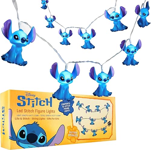 Disney Stitch Guirnalda Luces Interior de 10 Unidades LED para Niños Adultos, Luces de Hada, Funcionamiento con Pilas de