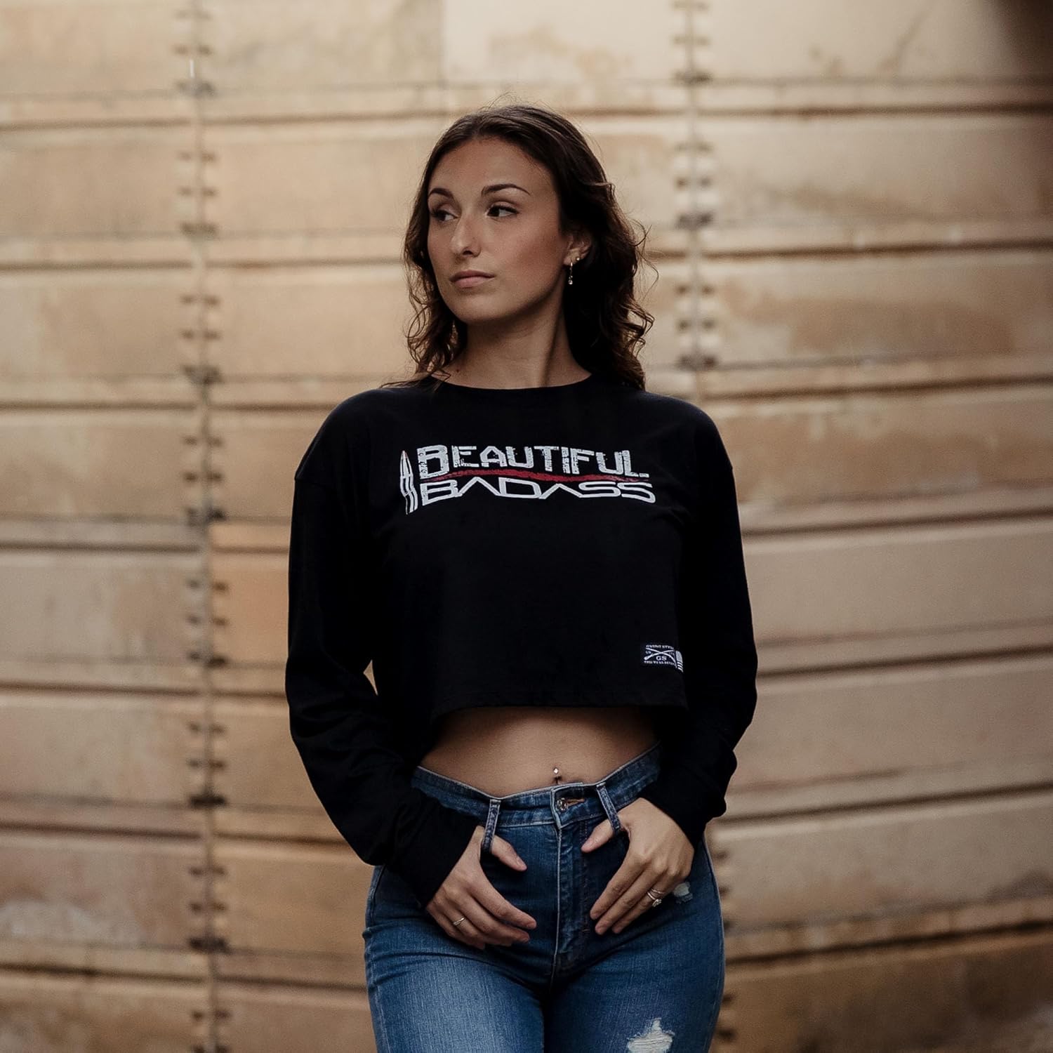 Grunt Style Beautiful Badass Women's Cropped Long Sleeve T-Shirt - Image 2
