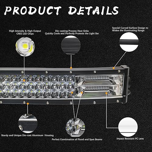 Miniatura 3 de Barra de luz curvada de 52 pulgadas, barra de luz LED de triple fila de 675 W, haz combinado de inundación, luz de trabajo LED todoterreno para
