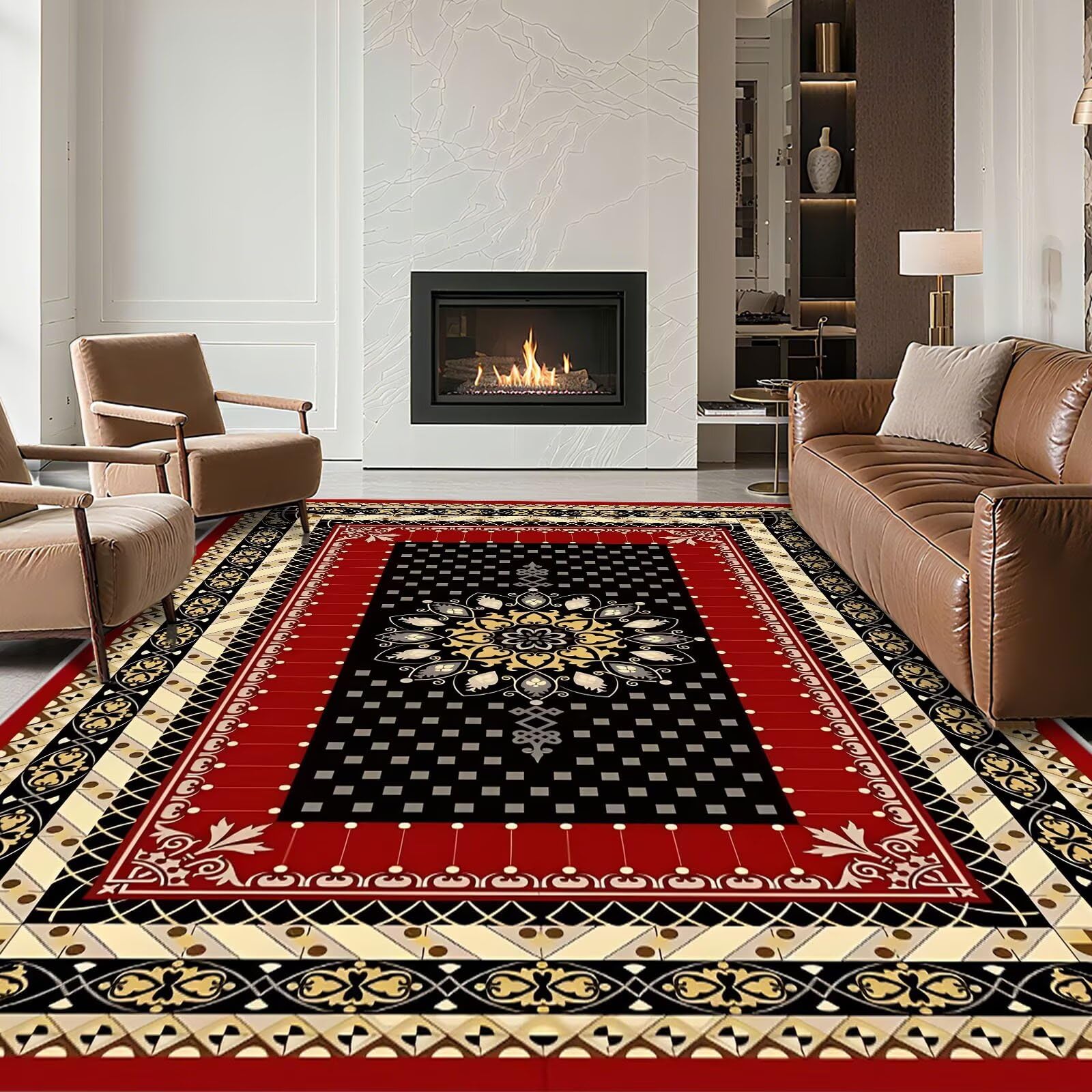 Kuschelig Weich Teppich Wohnzimmer Kurzflor 200x250cm,Rot Großer Teppich,Persischer Stil für Balkon,Gegend,Matt Floor