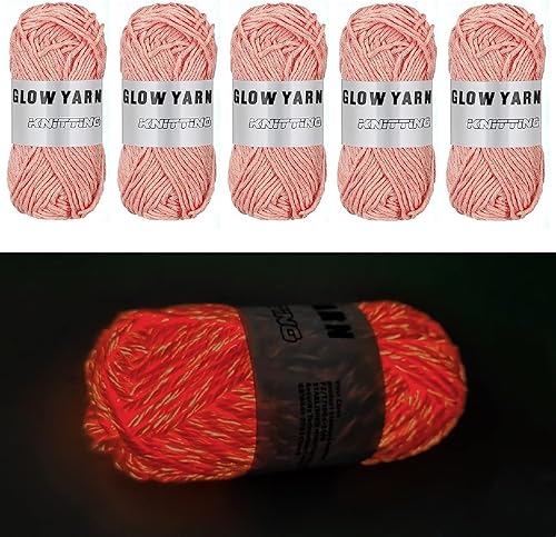 Miniatura 8 de 5 rollos de hilo que brilla en la oscuridad para tejer de ganchillo brillante para tejer, suministros de costura luminosos para tejer manualidades