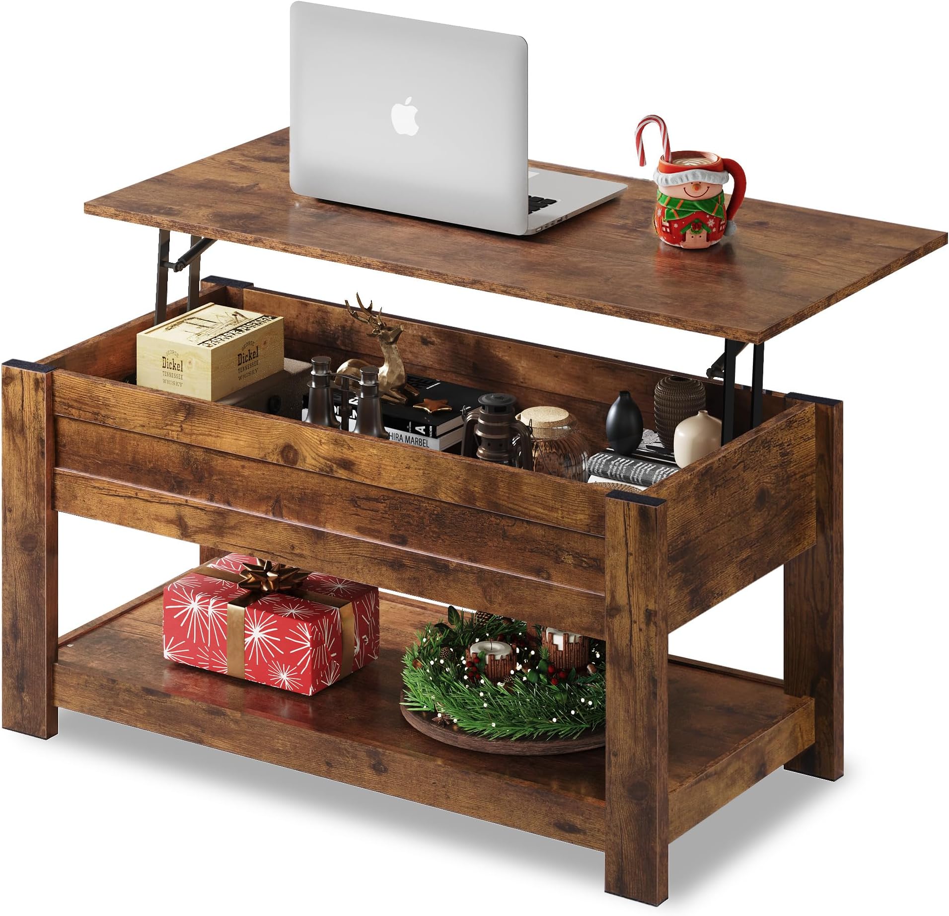WLIVE Coffee Table, 39" Lift Top Coffee Table with Hidden Compartment and Storage Shelf for Living Room, Rustic Brown