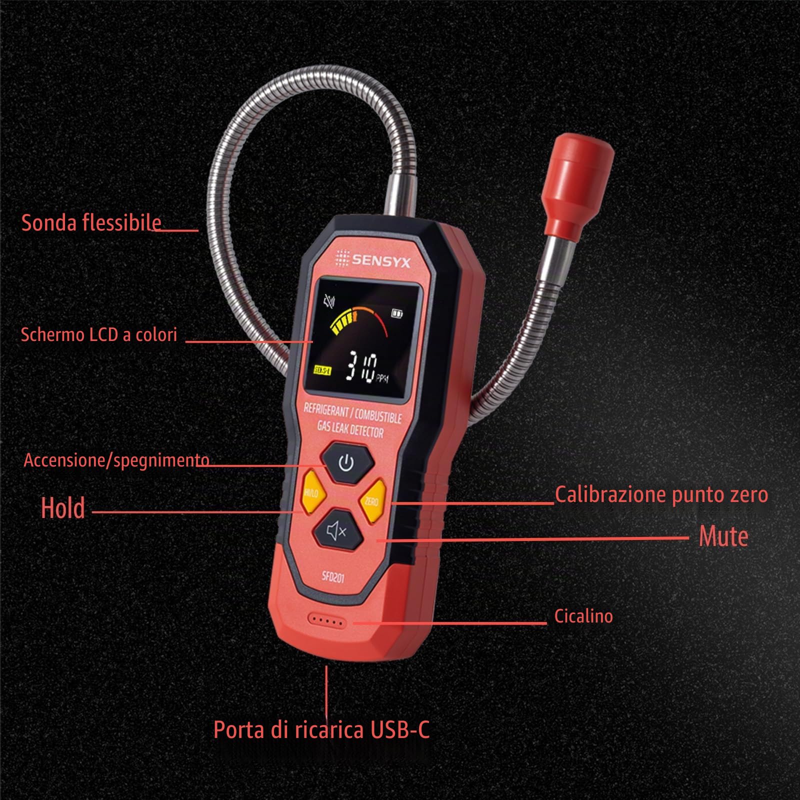 2-in-1 Rilevatore di perdite di refrigerante ricaricabile HVAC, rilevatore alogeni Freon, rilevazione aria condizionata, rilevatore di gas per auto (SFD201 Rilevatore di refrigerante e gas