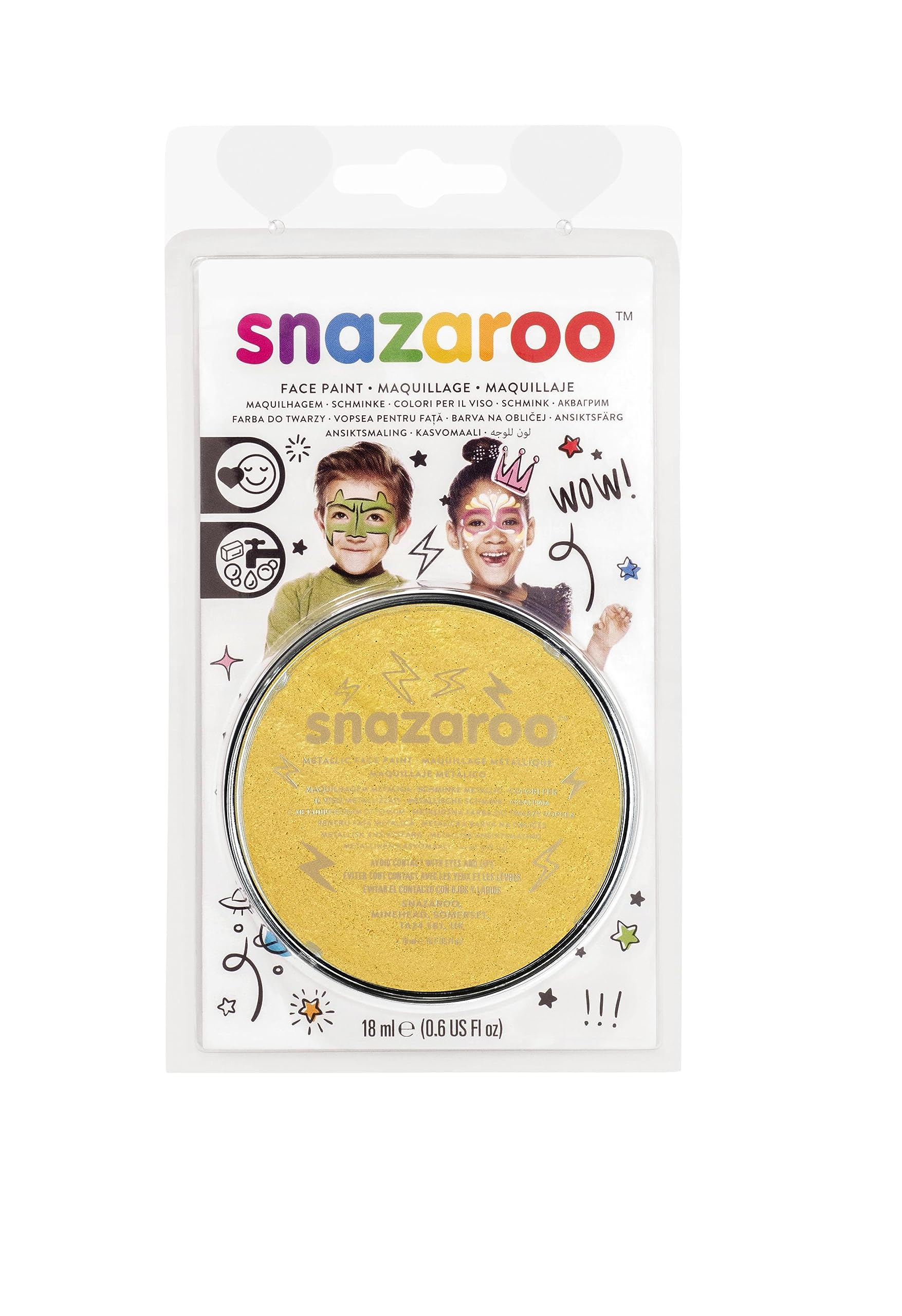 Snazaroo - Pittura Per Viso e Corpo, Trucchi da Viso per Travestimenti, per Bambini e Adulti, BLISTER 18 ML, Colore Oro Elettrico