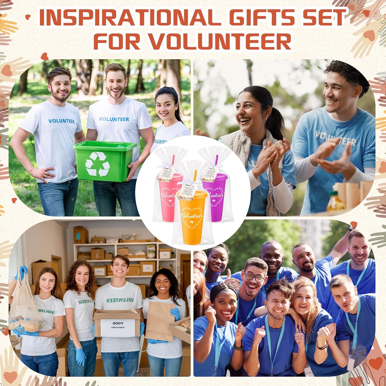 30 Sets Volunteer Appreciation Gifts Bulk Reusable Plastic Cups with Lids, Cards and Gift Bags Thank You Gift Set for Volunteer Teams School Community Public Events Staff Appreciation Giveaways