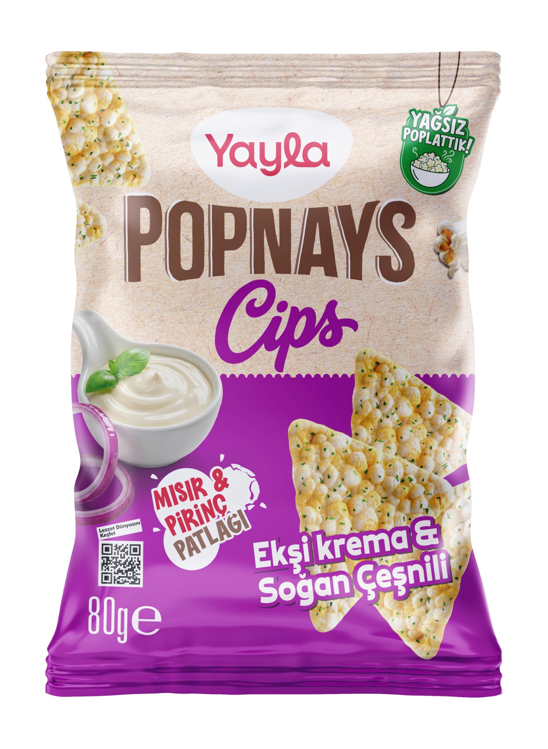 Yayla Popnays Cips Ekşi Krema & Soğan Üçgen Thin Cips 80 Gram