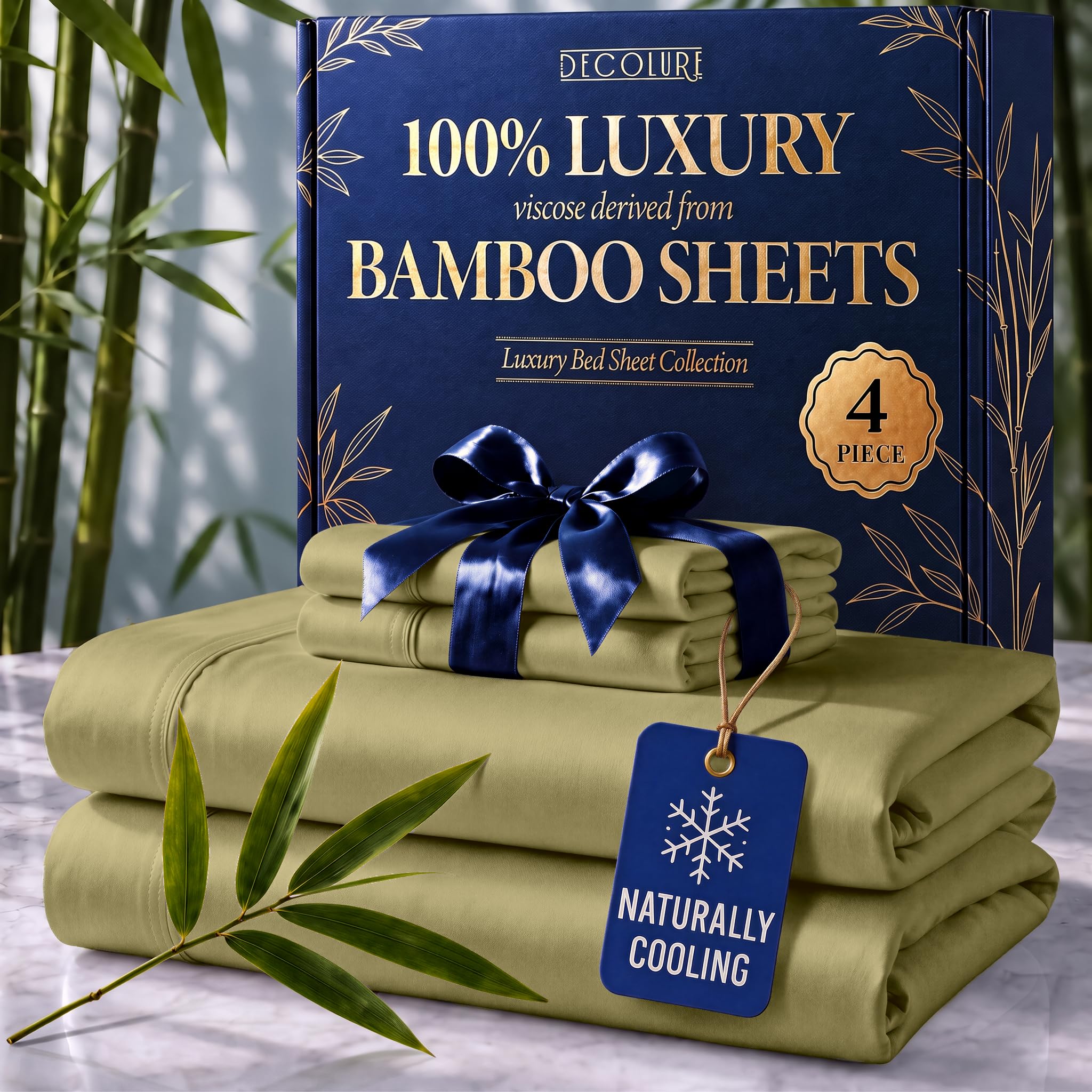 DECOLURE 100% Viscose Derived from Bamboo Sheets King Size | 4 Pc Bed Set