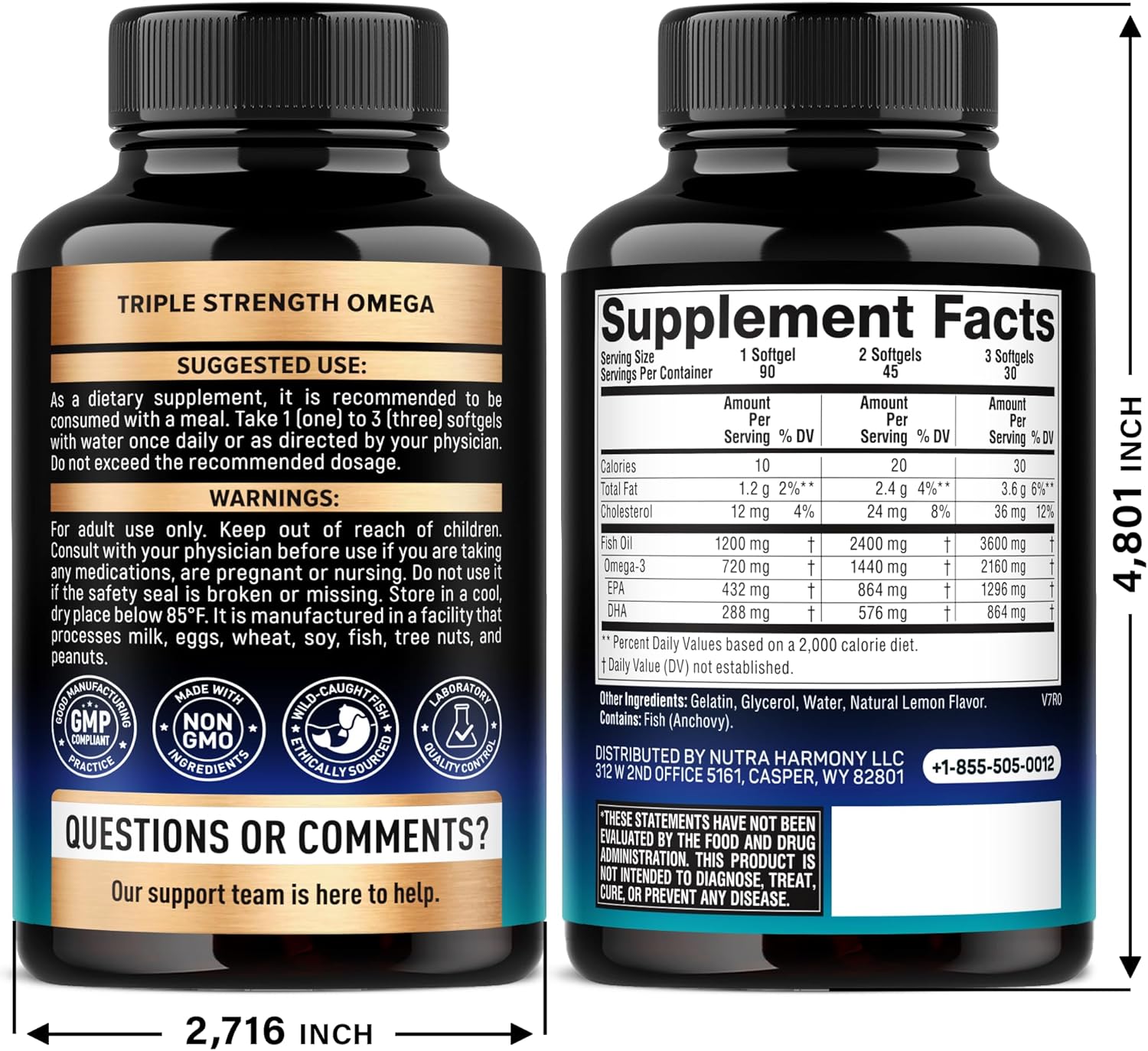 Omega 3 Fish Oil 3600 mg - Omega 3 Supplement | EPA & DHA - Heavy Metals Free - Heart, Brain & Joint Support - Purified Fish Oil for Men & Women - Lemon Flavored - Made in USA, 90 Softgels - Image 2
