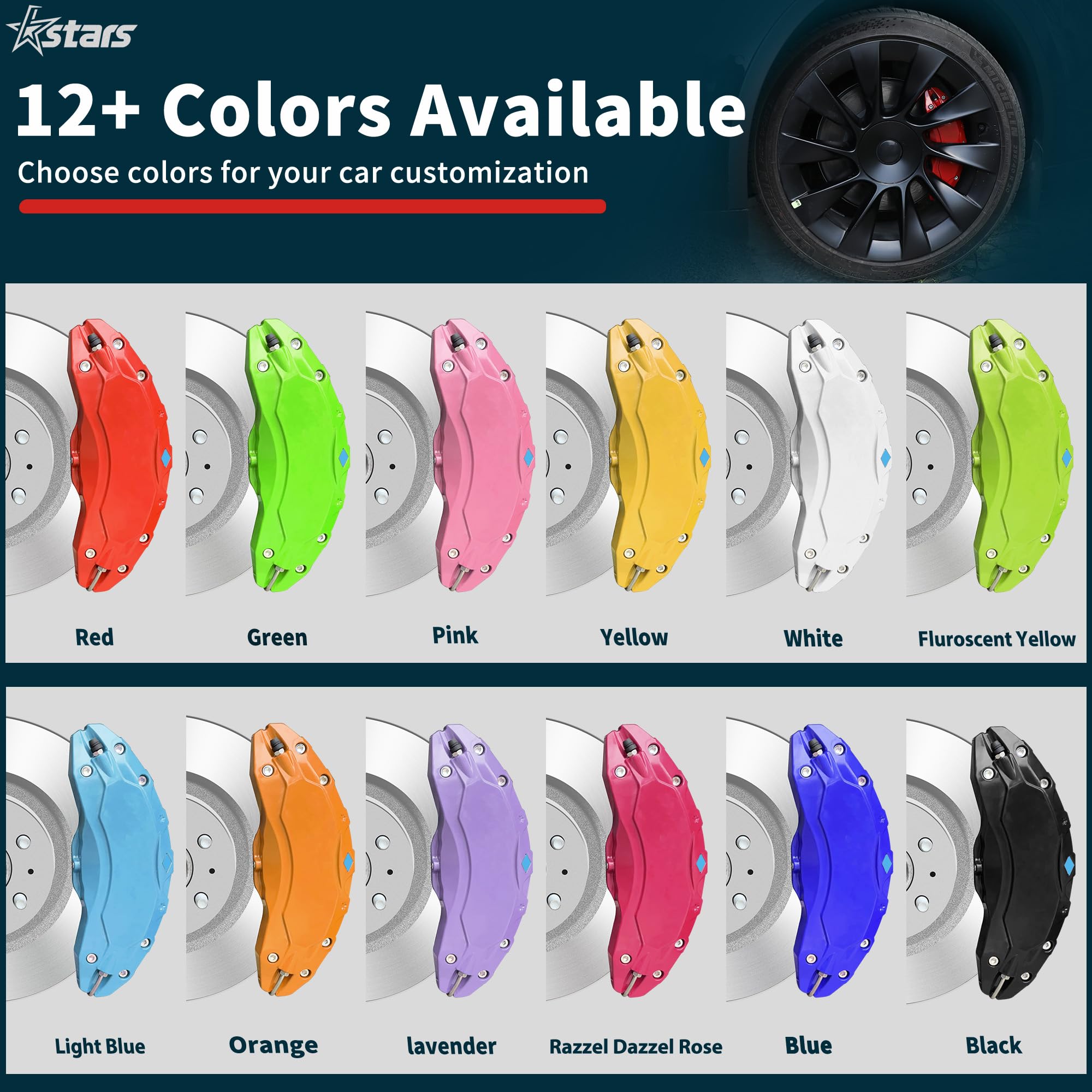 Kstars 4 Pezzi Coperchio Pinza Freno Compatibili con Modello Y Accessori,2020-2024 19 Pollici 20 Pollici Mozzo Ruota Modello Y Coperture Pinze Rosse