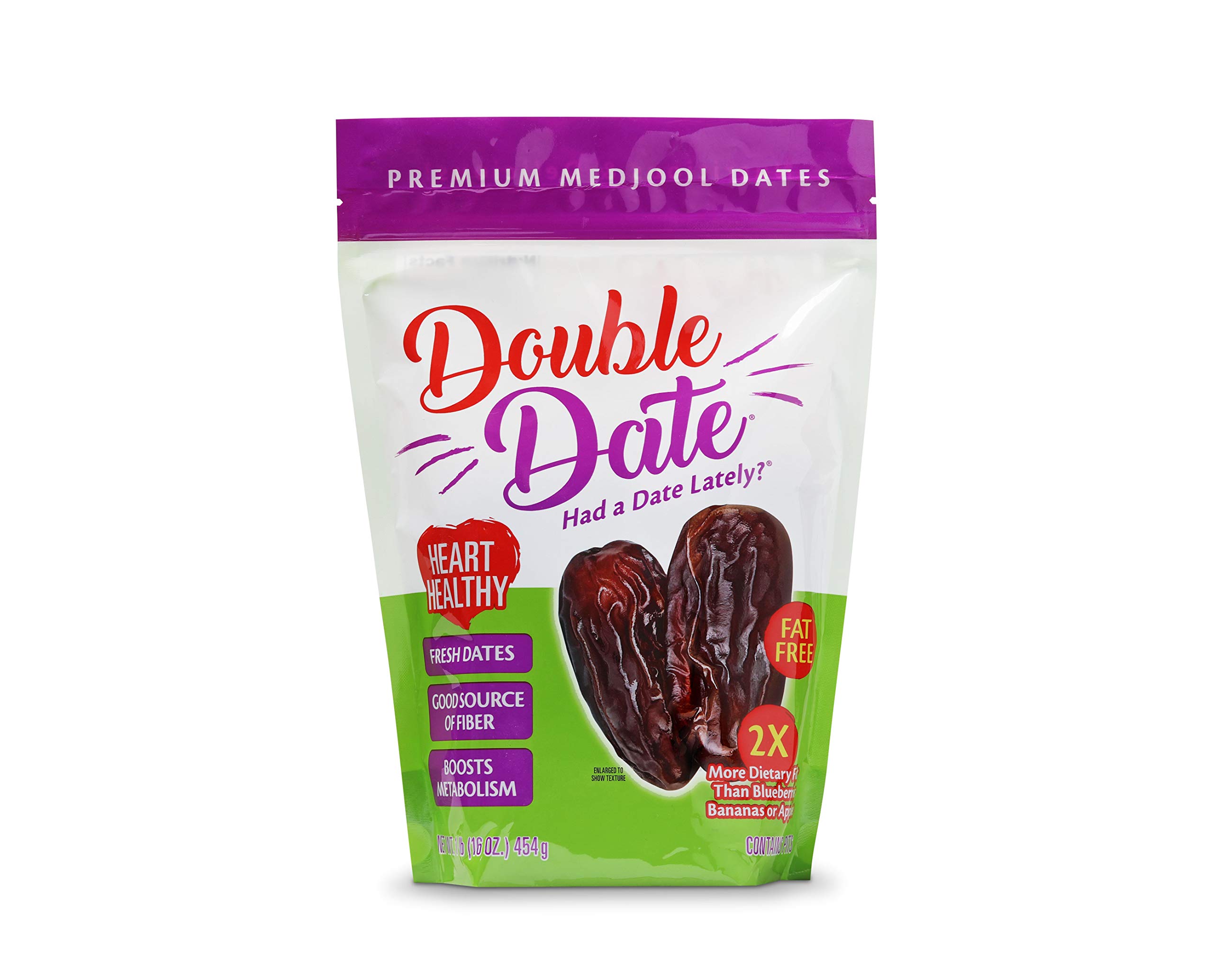 Double Date Dates Medjool, 1lb Pouch Bag Medjool Dates - Coachella Valley California Grown and Packed, Resealable and Recyclable Pouch Bag, Natural Dates, Fresh Flavorful and Plump, Had a Date Lately?