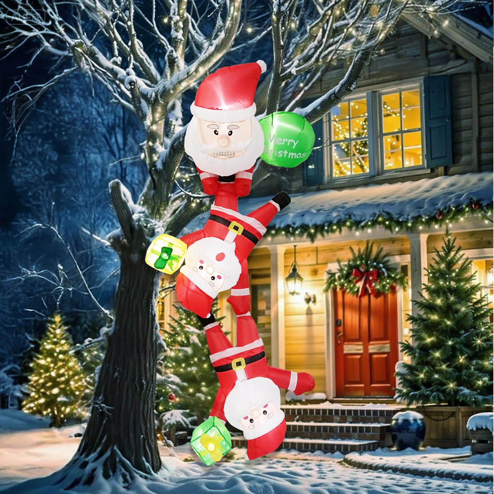 Decorazione natalizia gonfiabile, illuminata, adatta per Natale, interni ed esterni, decorazione da giardino (2,4 m, set gonfiabile Babbo Natale che si arrampica