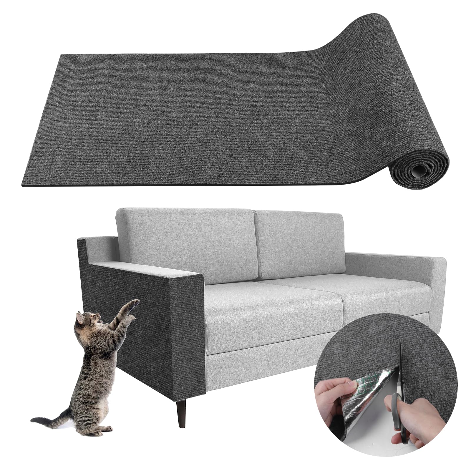 Climbing Cat Scratcher Mat Trimmable Cat Scratching Post Carpet 78.7'' x15.8'' Self Adhesive Carpet Mat Pad Replacement for Cat Tree Shelves Post Couch Wall Furniture Steps DIY Protector (Dark Gray)