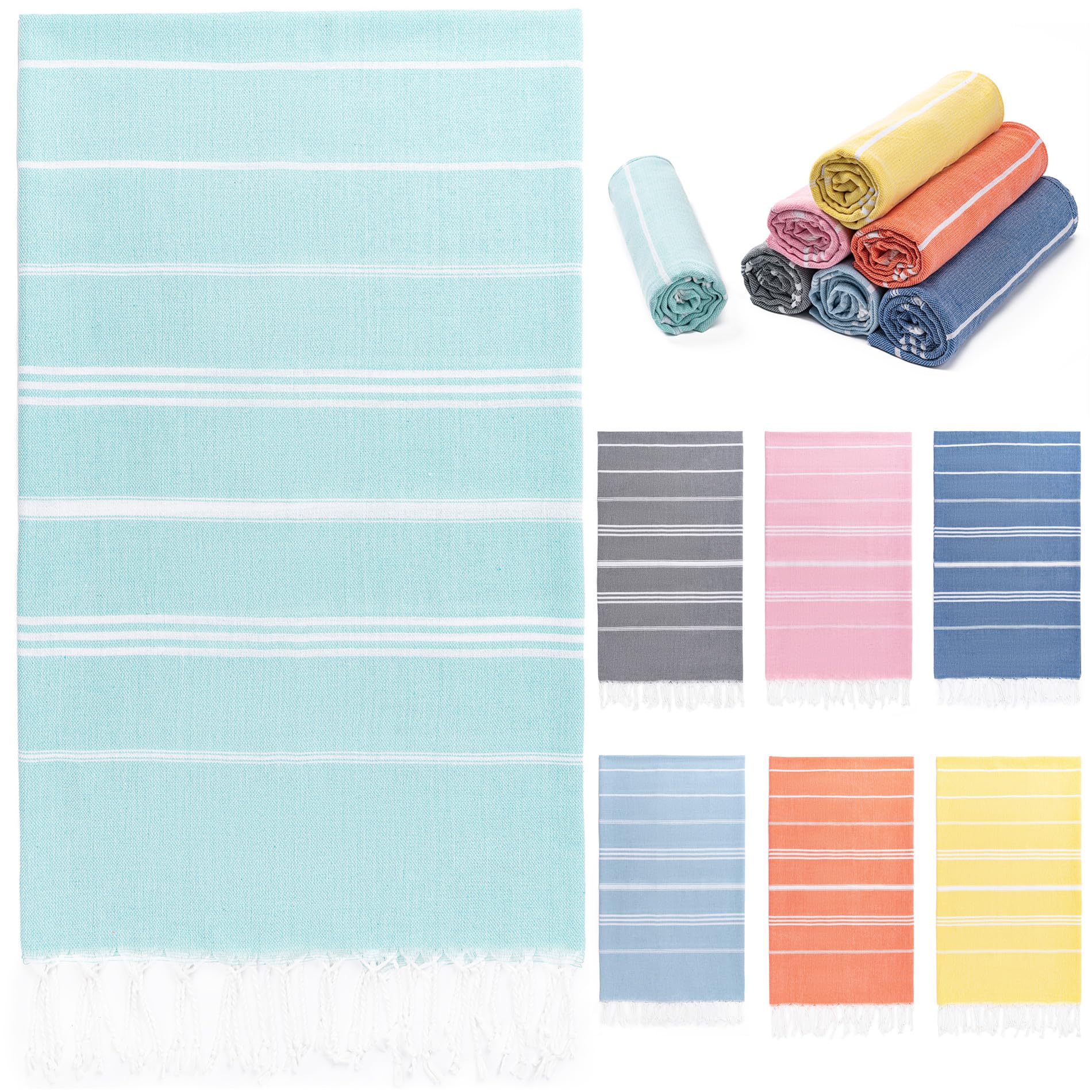 Photo 1 of Turkish Beach Towel, 36"x71" Quick Dry Sand Free Oversized Towel, Aqua