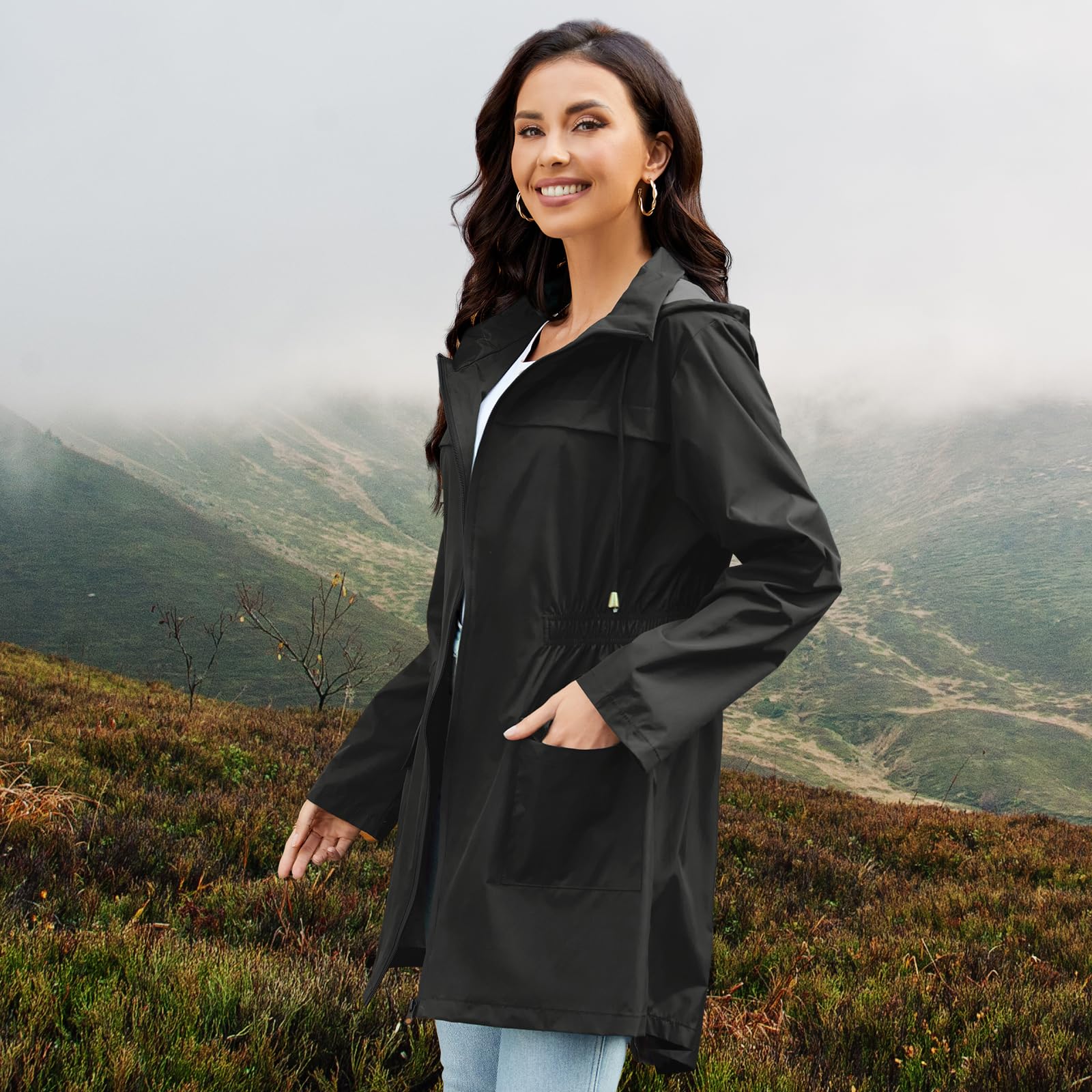 PONCEAU Damen Wasserdicht Regenjacke Atmungsaktiv Windbreaker Softshelljacke Leichte Jacke Atmungsaktive Packbare