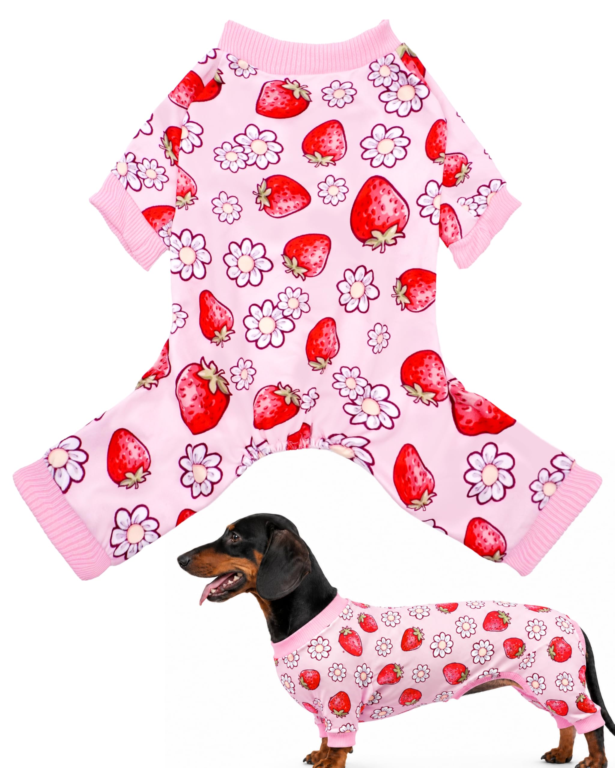BIPY Dog Pajamas Milk Silk Fabric Breathable and Comfortable Elastic Dog Daily Clothes with Neckline Contraction to Prevent Hair Loss Cute and Elegant Strawberry Pet Home Clothes，XL
