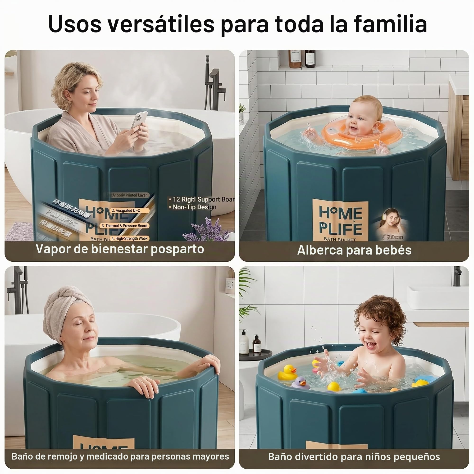 Bañera plegable portátil que ahorra espacio, bañera de pie para cabina de ducha, mantenimiento eficiente de la temperatura, ideal para baño caliente, baño de hielo (80 x 65 cm)