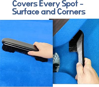 Pool Table Brush Cleaning Kit with Cue Shaft Cloth – Solid Wood Handle & Soft Nylon Bristles, Snooker Table & Rail Brush Set for Billiard Table Care and Maintenance