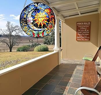 Amazon.co.jp: BLISSIQUEE 太陽と月 ステンドグラス 壁掛け