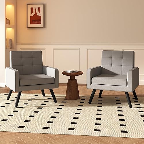 Miniatura 6 de Mid-Century - Juego de 2 sillas decorativas para sala de estar, capacidad de peso, reposabrazos dobles, cómodo asiento extragrande, estilo atemporal