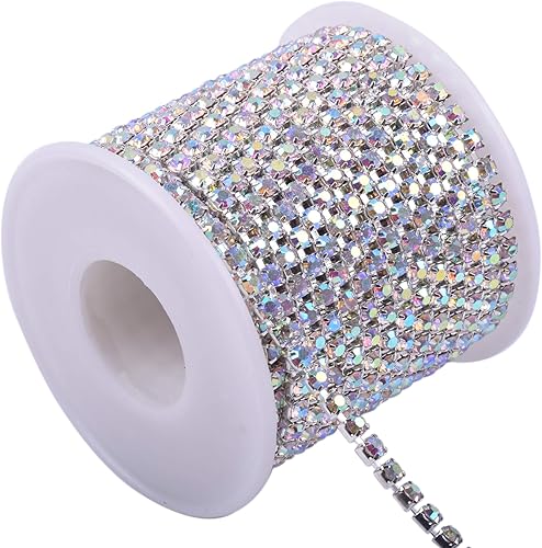 Miniatura 14 de KAOYOO - Cadena de diamantes de imitación de 9 metros (10 yardas) con cierre de 2.5 mm para manualidades de costura, decoración DIY (plata)
