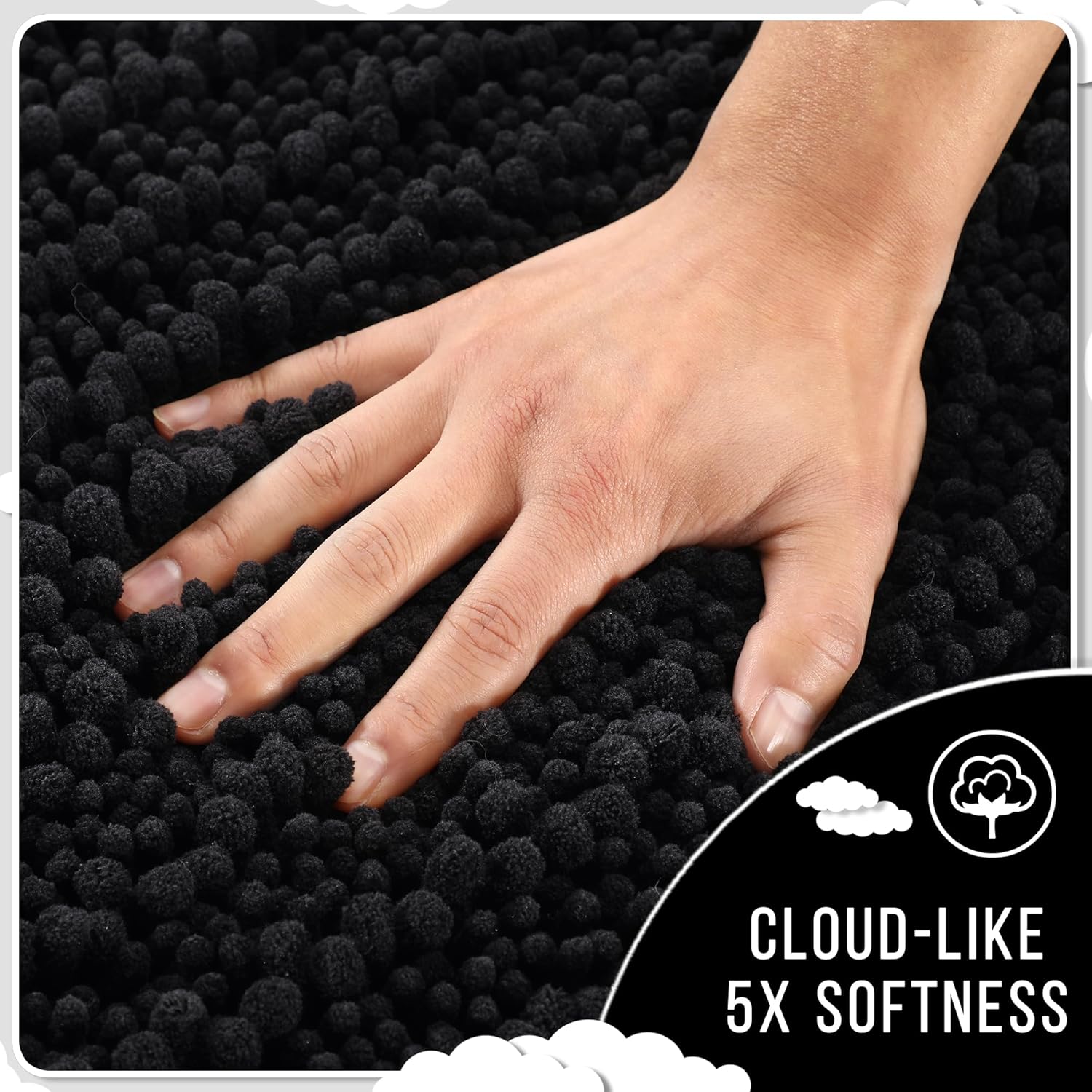 Yimobra Bathroom Rugs Non Slip Washable 32x20 Inch - Ultra Soft Absorbent Chenille Bath Mat, Quick Dry Shaggy Floor Carpet for Tub Shower, Black Home Decor Accessories - Image 4