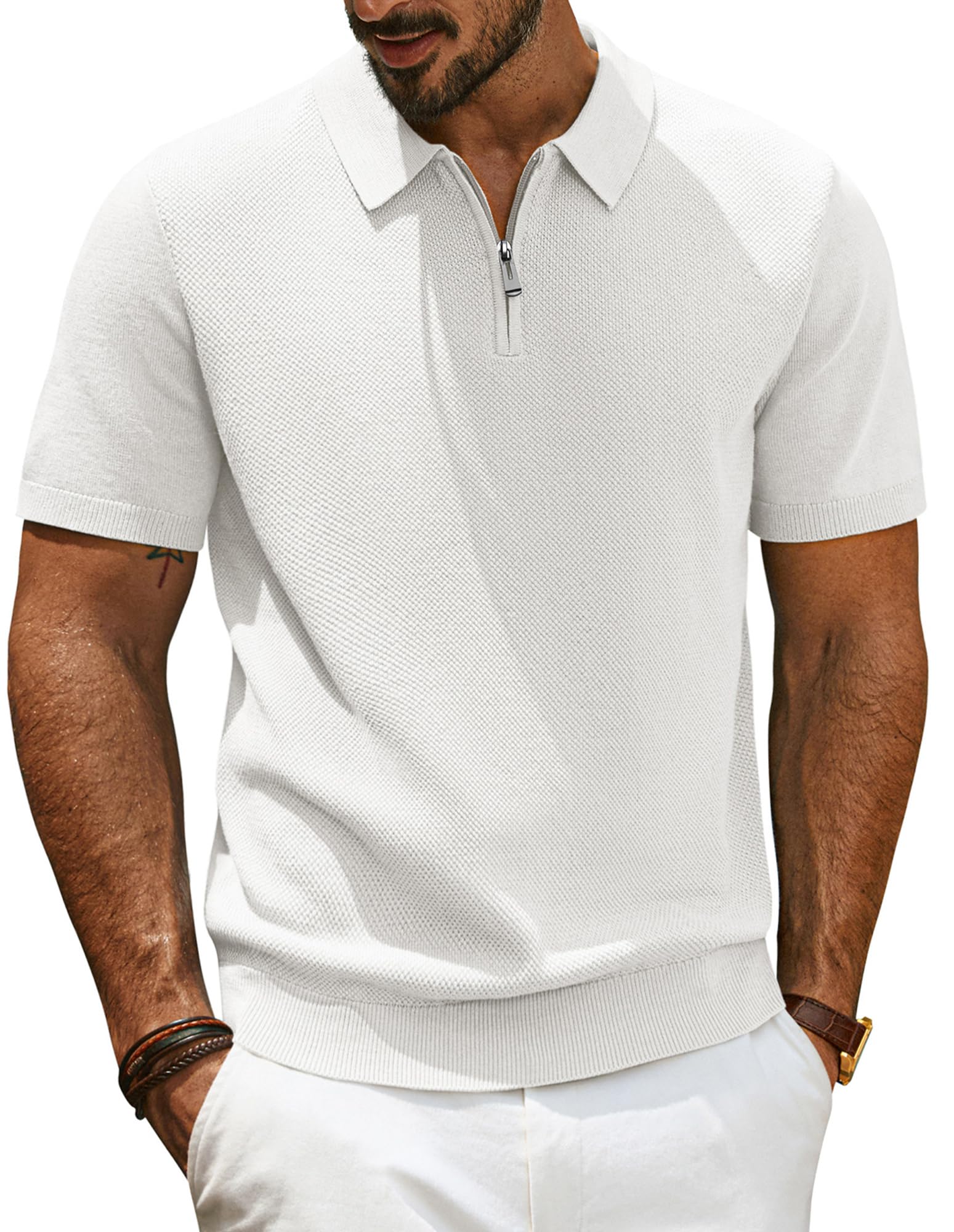 PJ PAUL JONES Herren Poloshirt Kurzarm mit 1/4 Reißverschluss Strick Polo Sommer Tshirts
