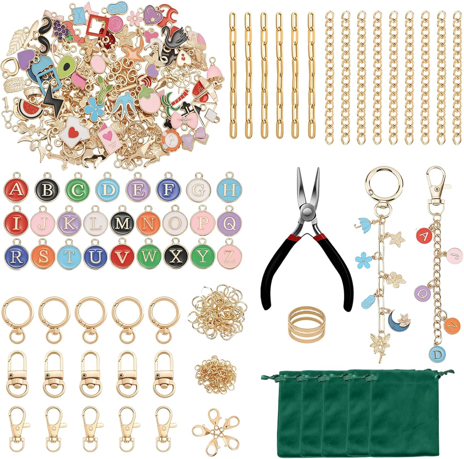 XUHAO7 DIY Jewelry Making Kit - 313-Piece All-in-One Craft Set with Pendants, Pearl Beads, Chains, Pliers, Storage Box & Bracelets, Keychains - Free 5 Velvet Drawstring Pouches