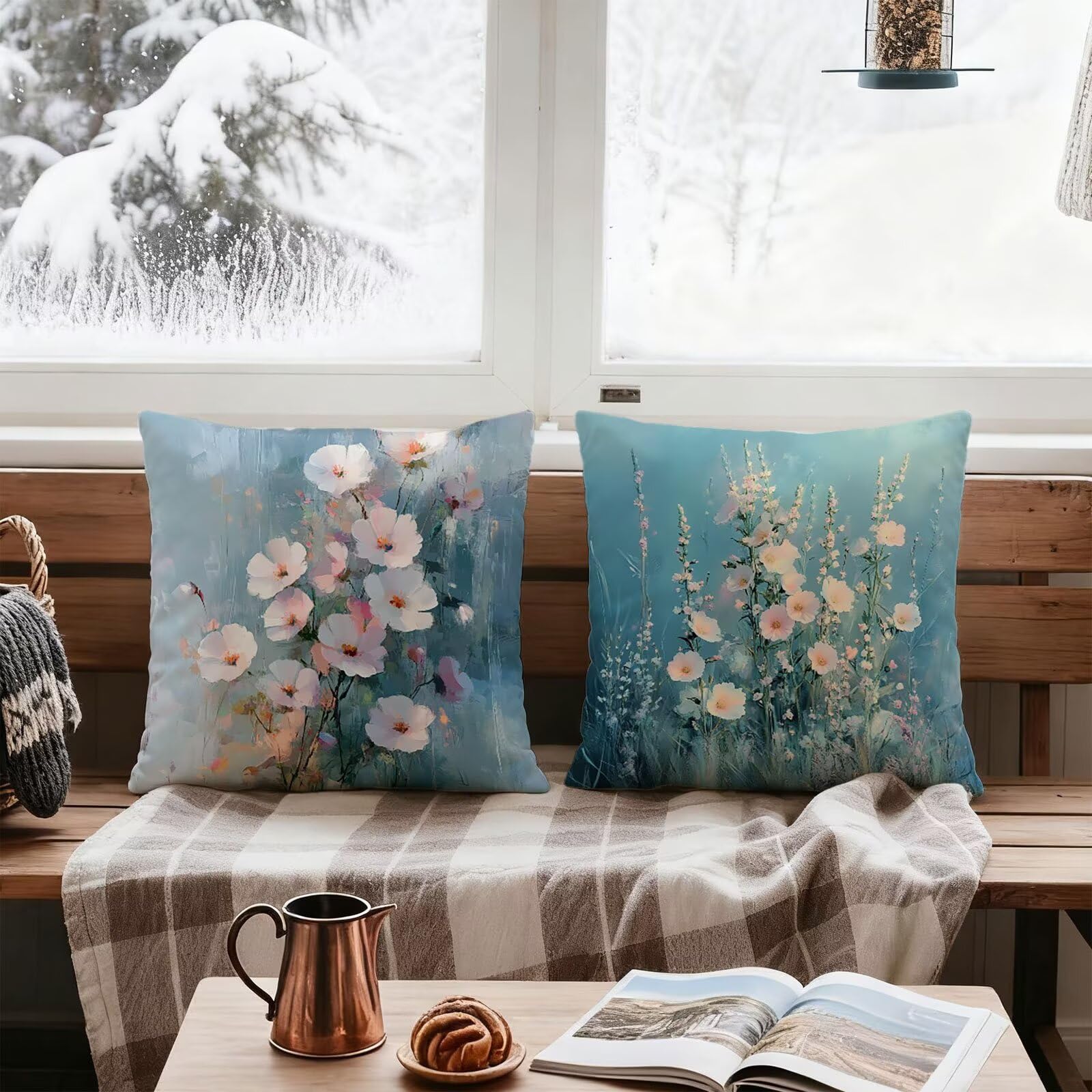 Rose Housse Coussin 60x60 Fleur Taie Oreiller 60x60 Lot de 4 Super Doux Protege Oreiller 60 x 60 Decoration Automne Taie D'oreiller Carrées Coussin Canape, pour Maison Chambre Canapé Chaise E - 925
