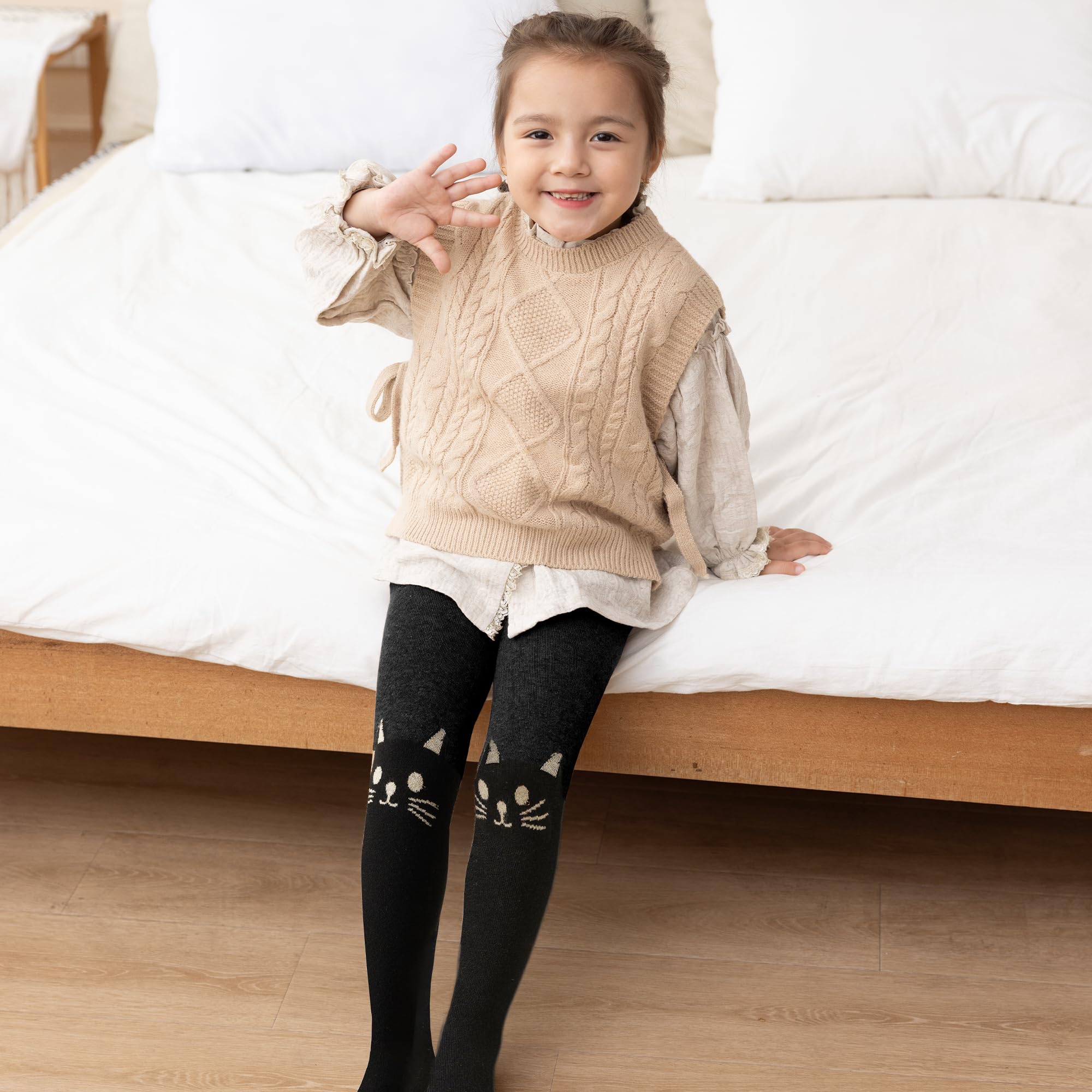 Silkglory Leggings per Ragazze 2 Pezzi, Pantaloni Sportivi Morbidi da Balletto per Interni ed Esterni, Nero/Bianco/Grigio/Albicocca, 2-9 Anni