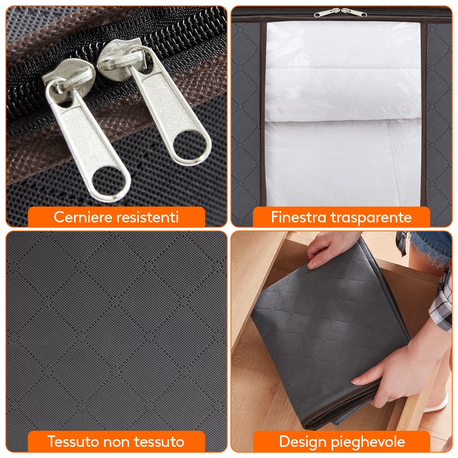 Lifewit 6 pezzi 90L Scatole per Armadio, Scatole per Vestiti Grande Capacità, Contenitori Organizer armadio per Piumoni, Scatola trasloco, Buste Pieghevole per Indumenti, Coperte, Grigio