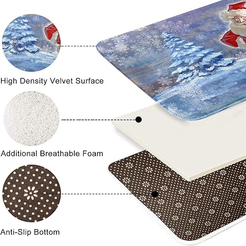 Miniatura 3 de Juego de 3 tapetes de baño de Navidad, Papá Noel y pino, juego de 3 alfombrillas de baño para baño, invierno, cubierta lavable, decoración para