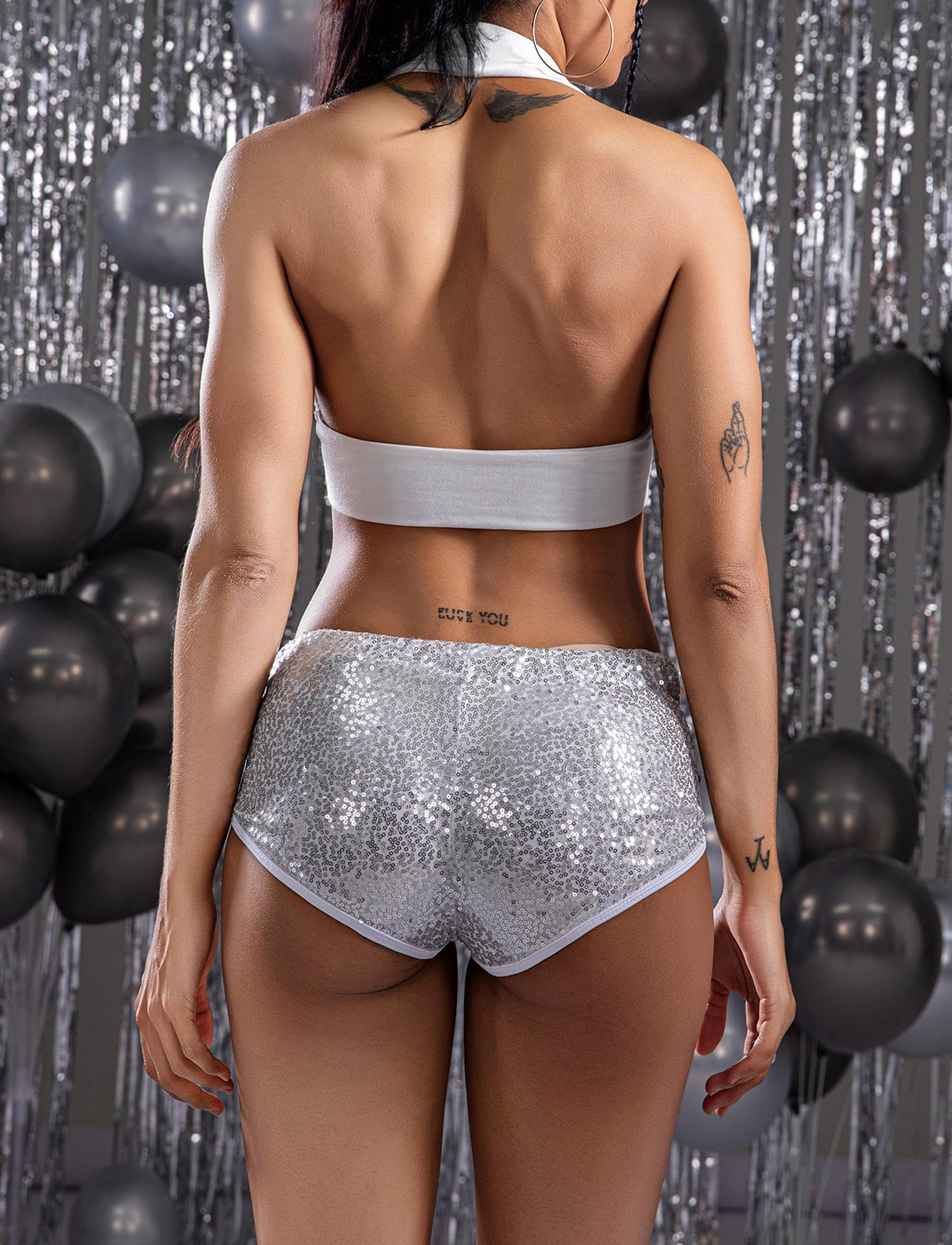 Sequin Booty Shorts Silver Shiny Hot Shorts for Women Girls Elastic Low Waist Dance Bottoms Rave Hot Pants for Night Out Party Festival